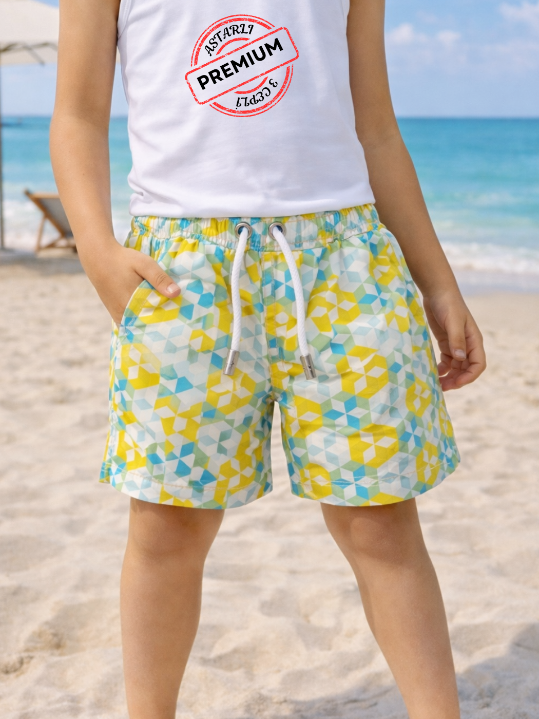 Sarı Desenli Erkek Çocuk Deniz Şort - Casabony Kids