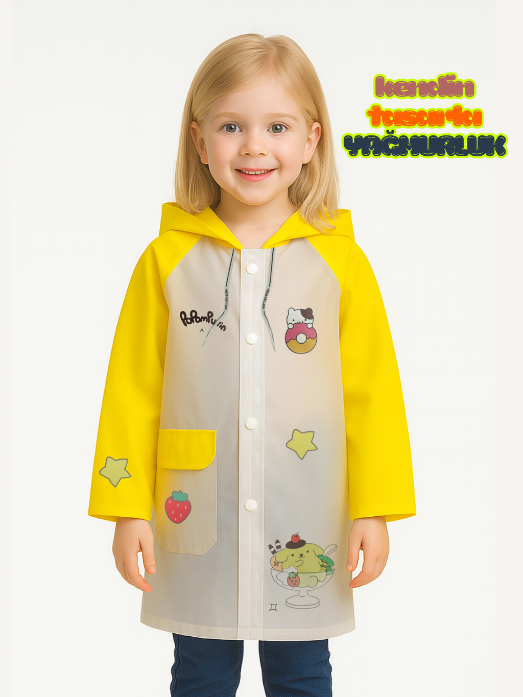 Sarı Kendin Tasarla Kız Çocuk Yağmurluk - Casabony Kids
