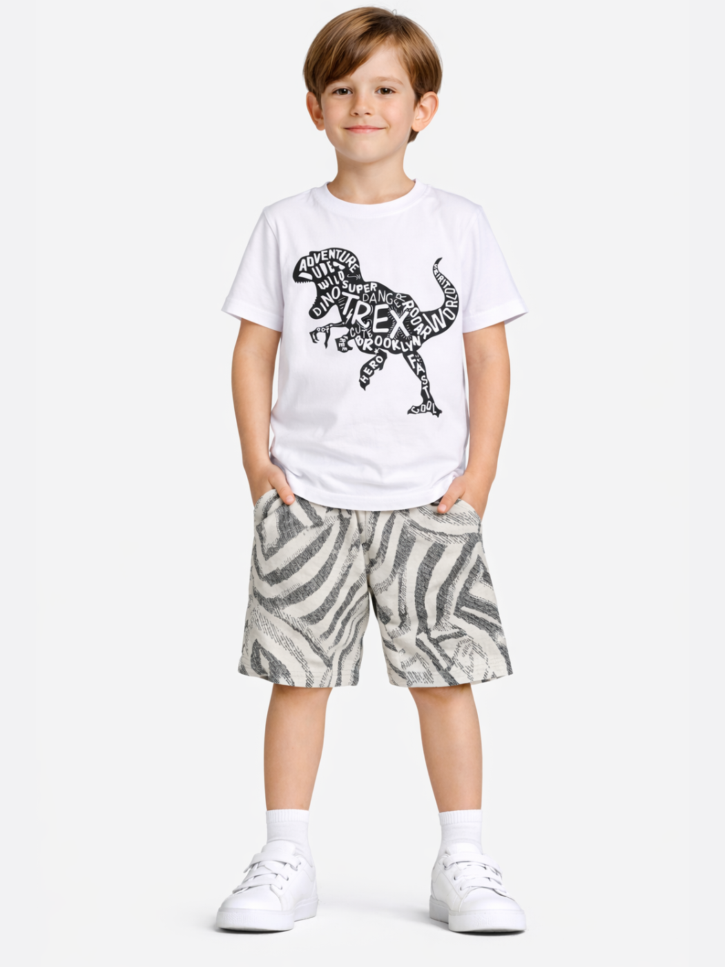Siyah Desenli Dino Şort TakımTakım - Casabony Kids