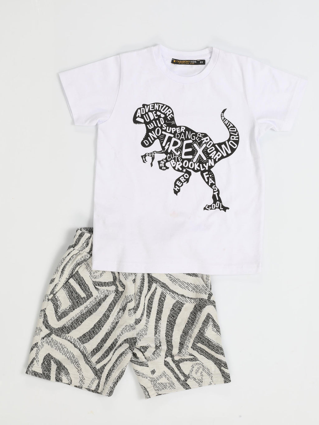 Siyah Desenli Dino Şort TakımTakım - Casabony Kids