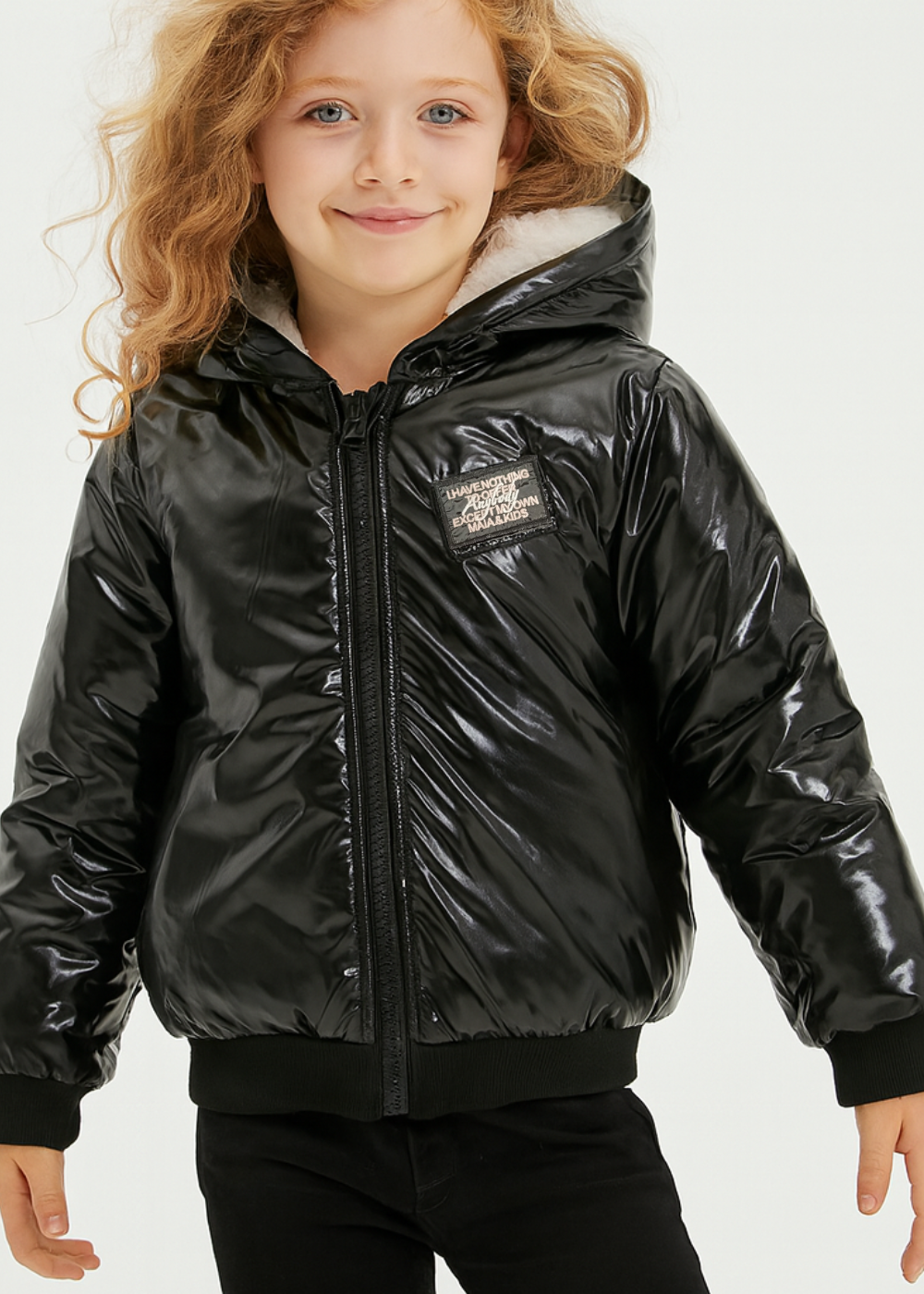 Siyah Kız Çocuk Kapşonlu Mont - Casabony Kids