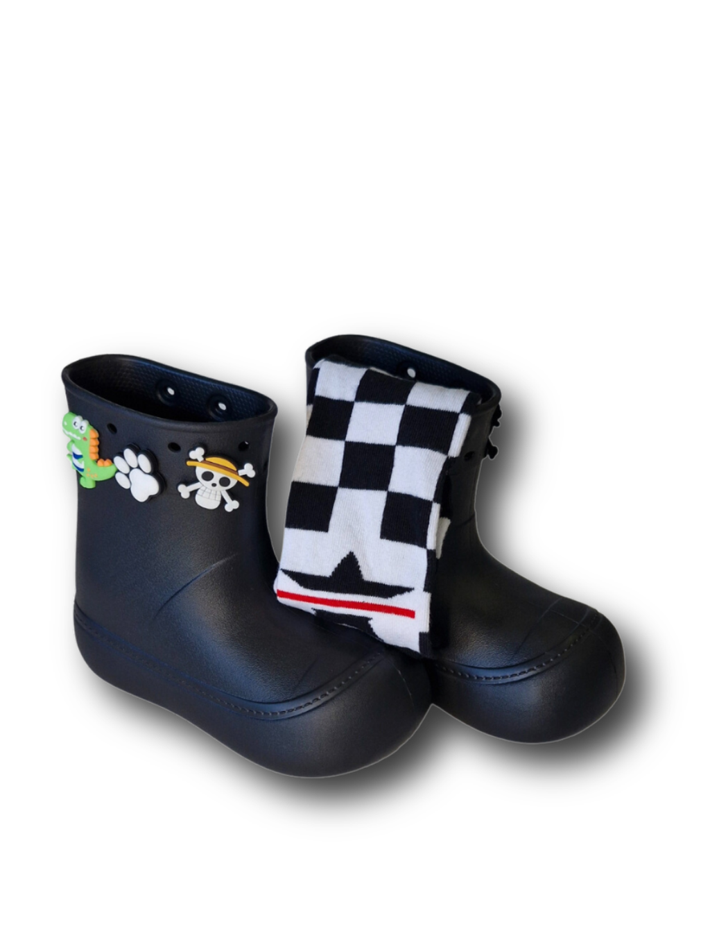 Siyah Yağmur Botu + Süper Star Çoraplı Set - Casabony Kids