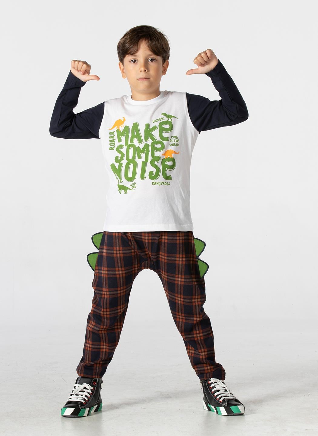 Some Noise Ekose Pantolon + T-shirt Takım - Casabony Kids