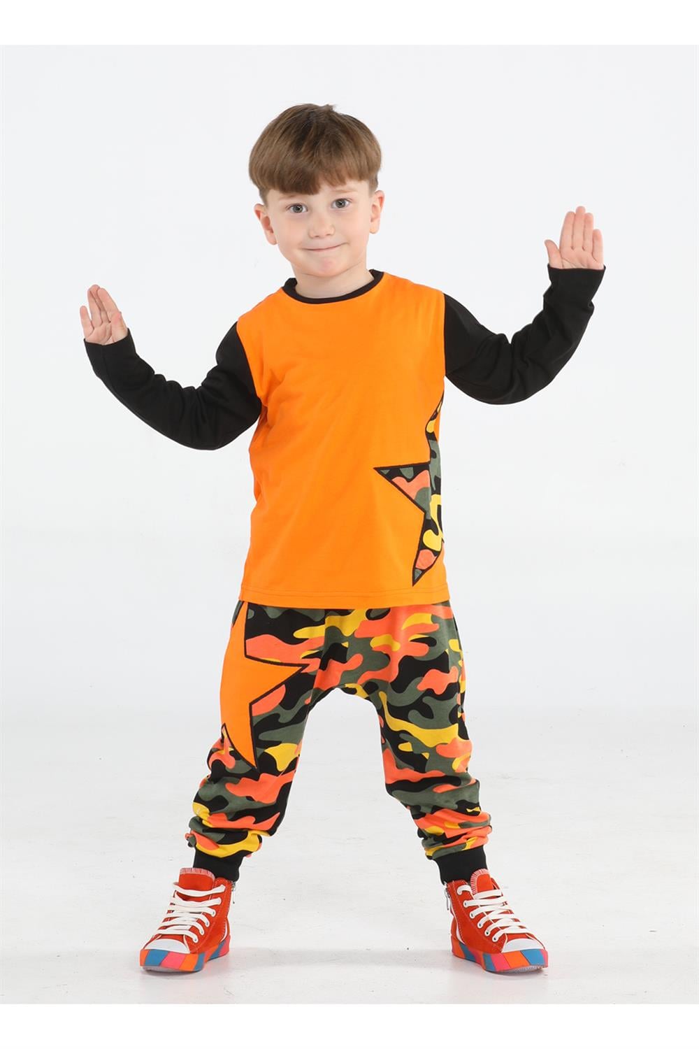 Star Kamuflaj Baggy Pantolon + T-shirt Takım - Casabony Kids