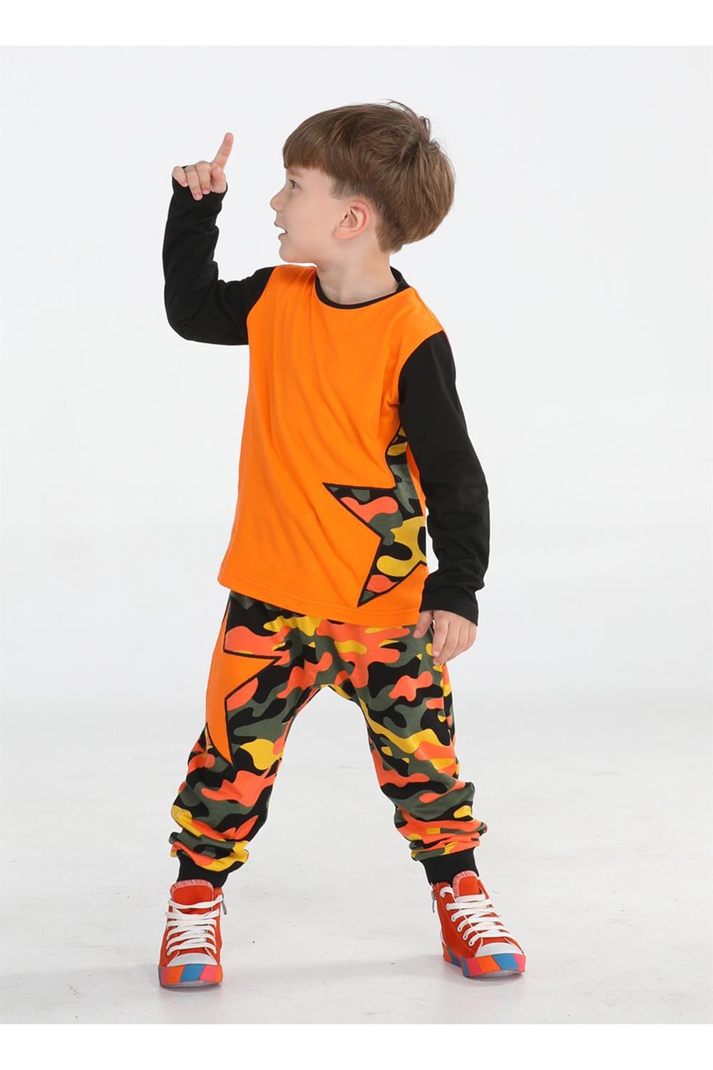 Star Kamuflaj Baggy Pantolon + T-shirt Takım - Casabony Kids