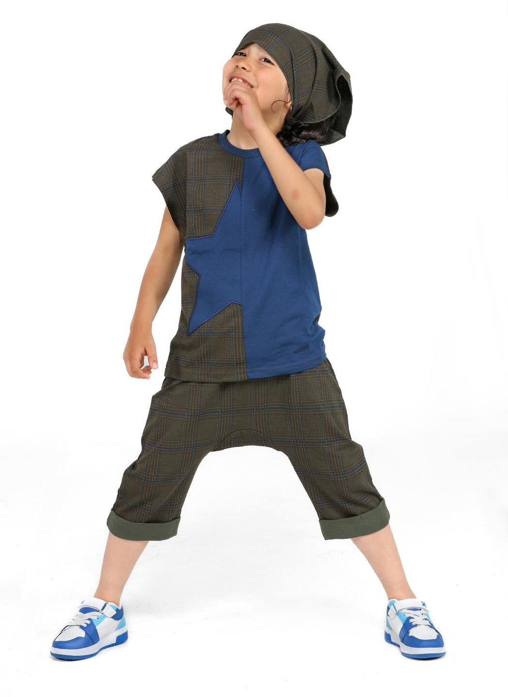 Star Khaki 3'lü Tshirt + Kapri +Bandanalı Takım - Casabony Kids