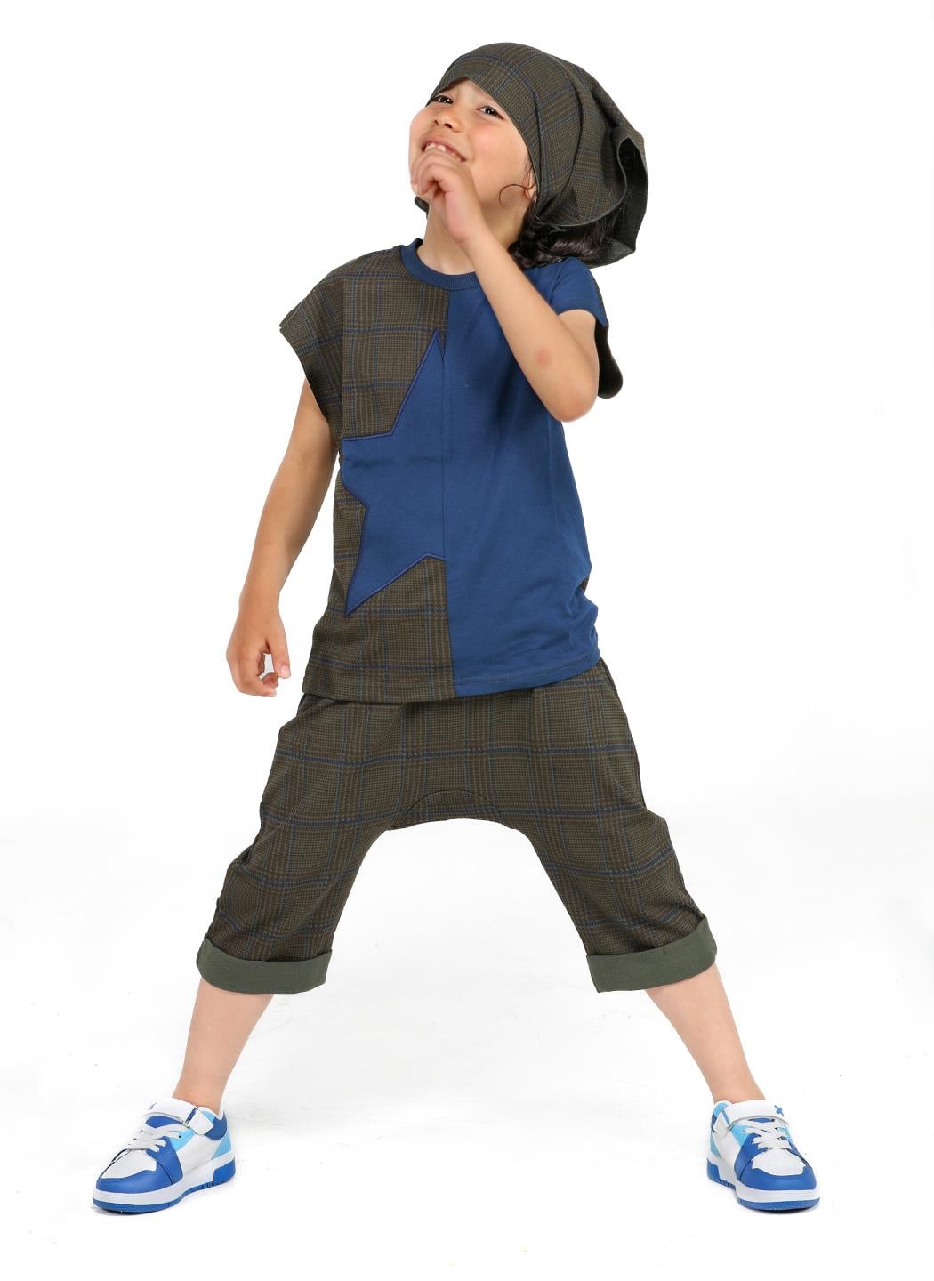 Star Khaki 3'lü Tshirt + Kapri +Bandanalı Takım - Casabony Kids