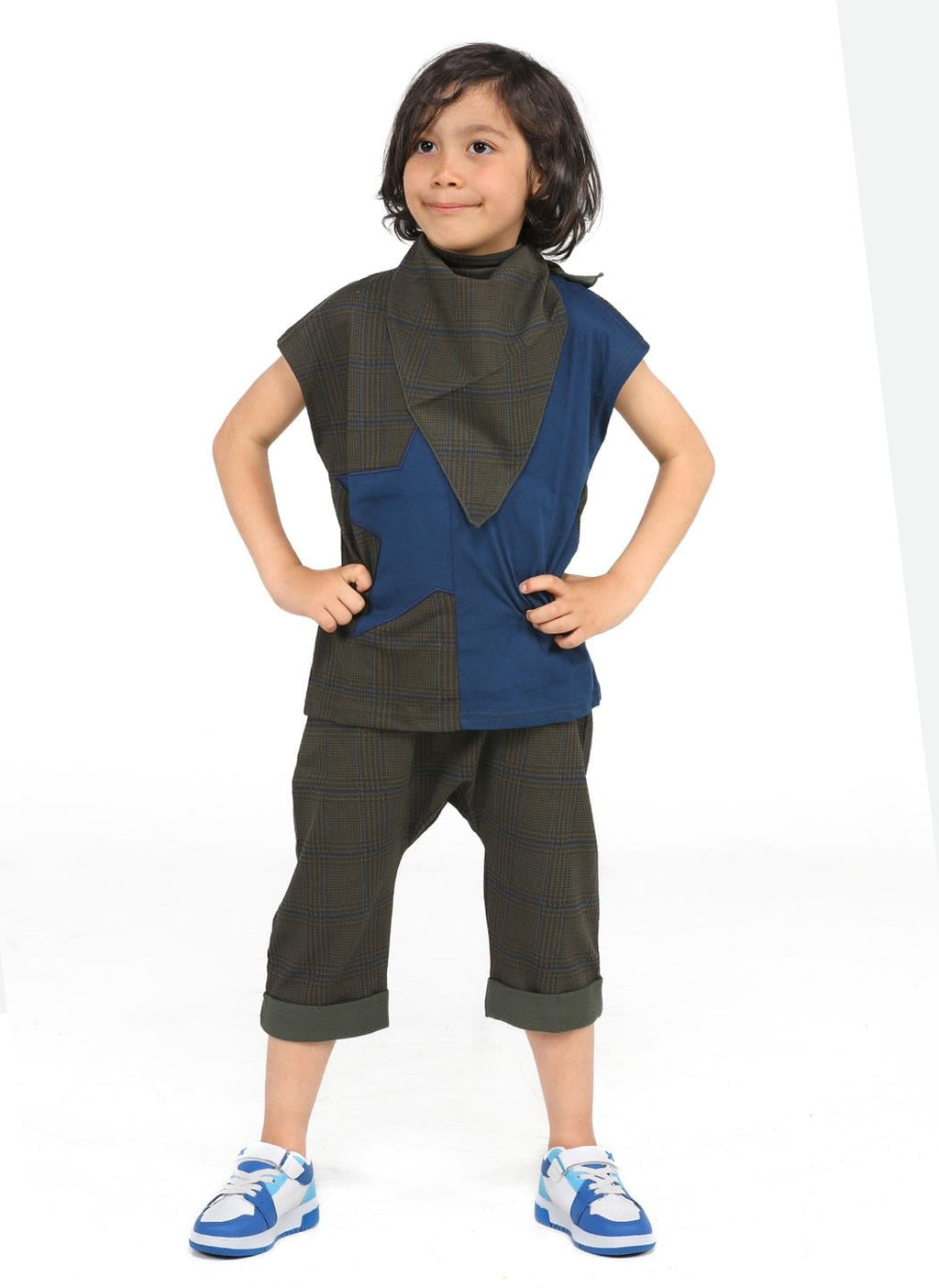Star Khaki 3'lü Tshirt + Kapri +Bandanalı Takım - Casabony Kids