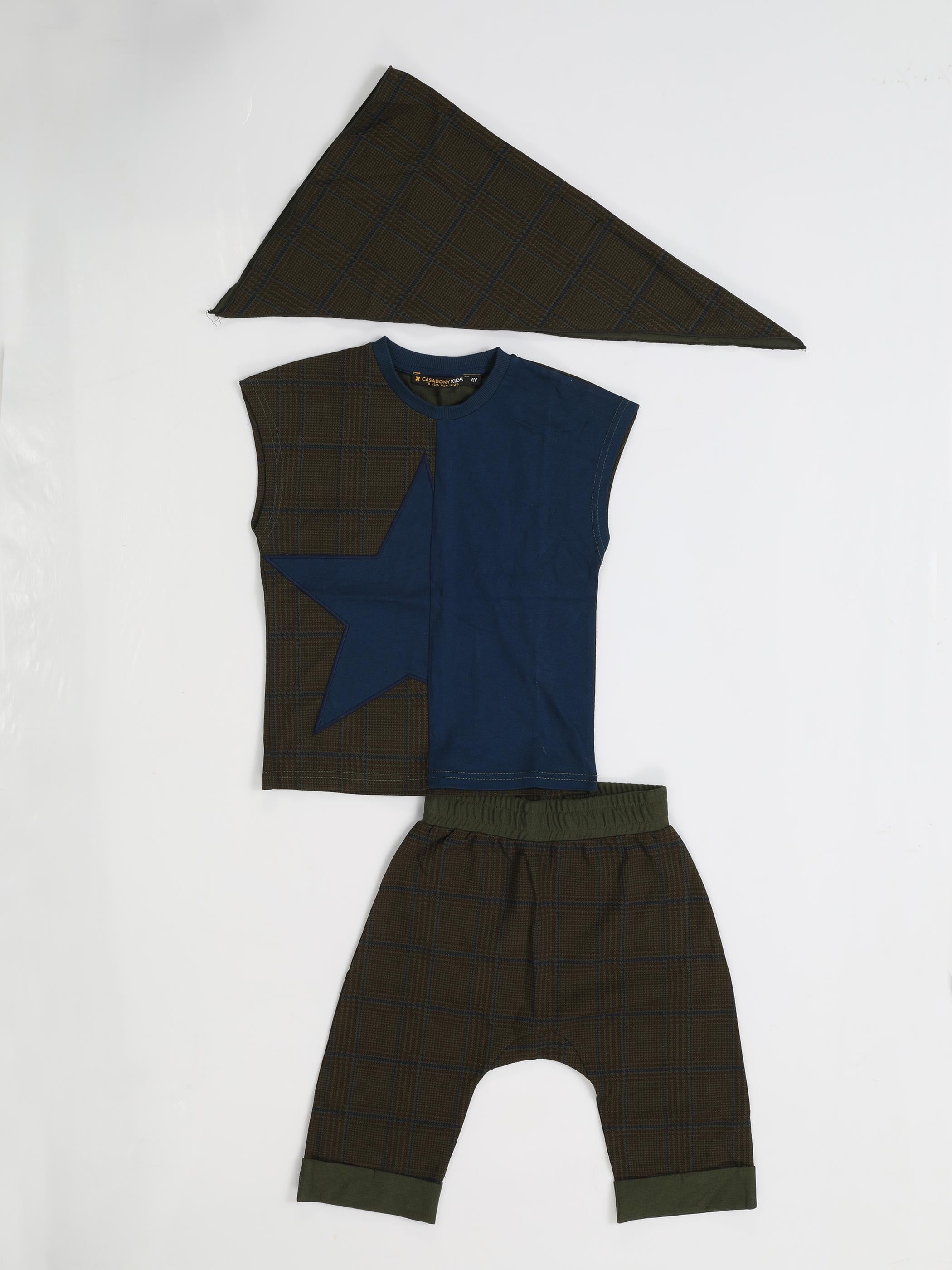 Star Khaki 3'lü Tshirt + Kapri +Bandanalı Takım - Casabony Kids
