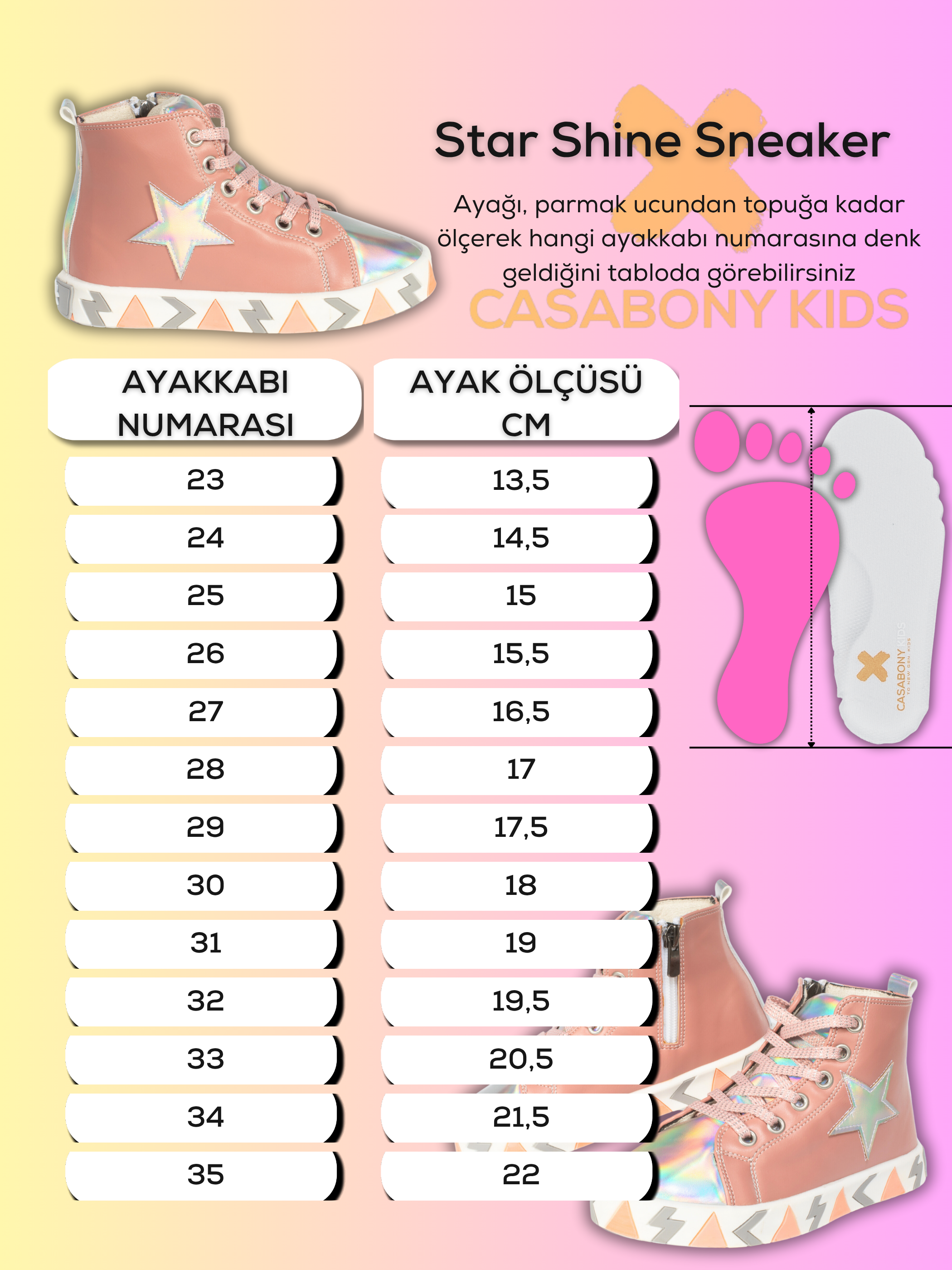 Star Shine Somon Kız Çocuk Sneakers - Casabony Kids