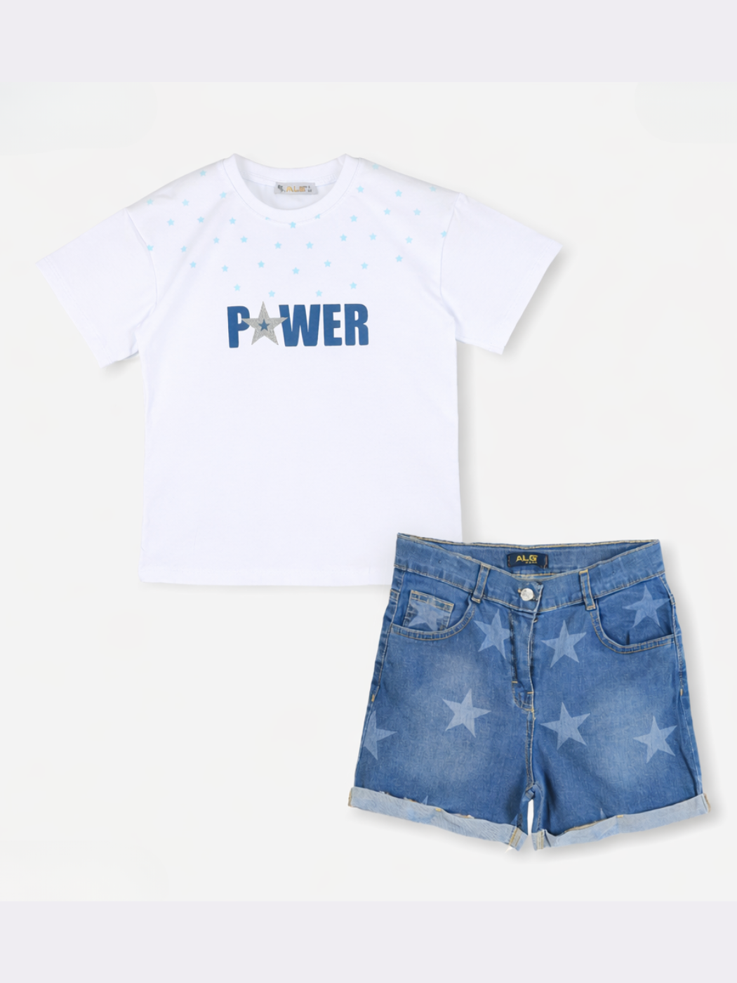 Stars Denim Şort & T-shirt Takım - Casabony Kids