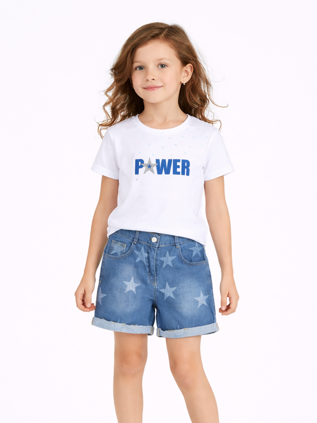 Stars Denim Şort & T-shirt Takım - Casabony Kids