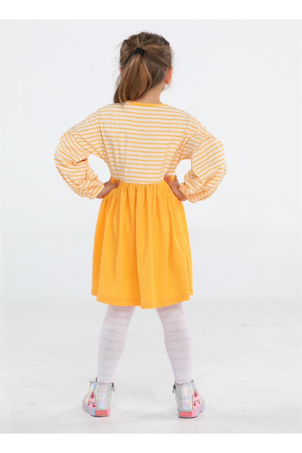 Sunflower Sarı Çizgili Kız Elbise - Casabony Kids