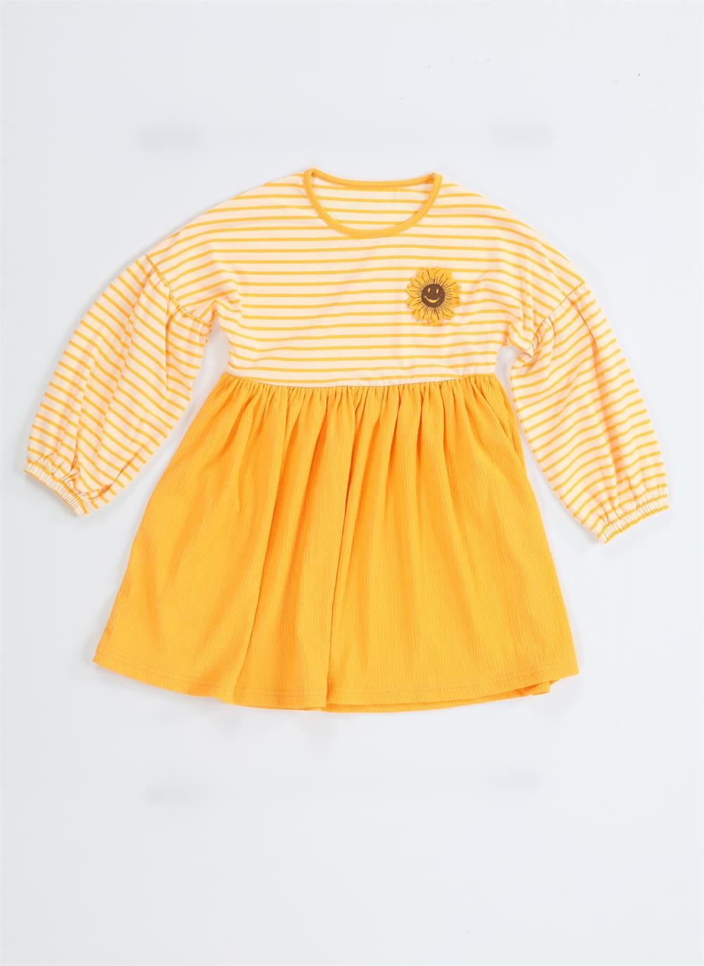 Sunflower Sarı Çizgili Kız Elbise - Casabony Kids