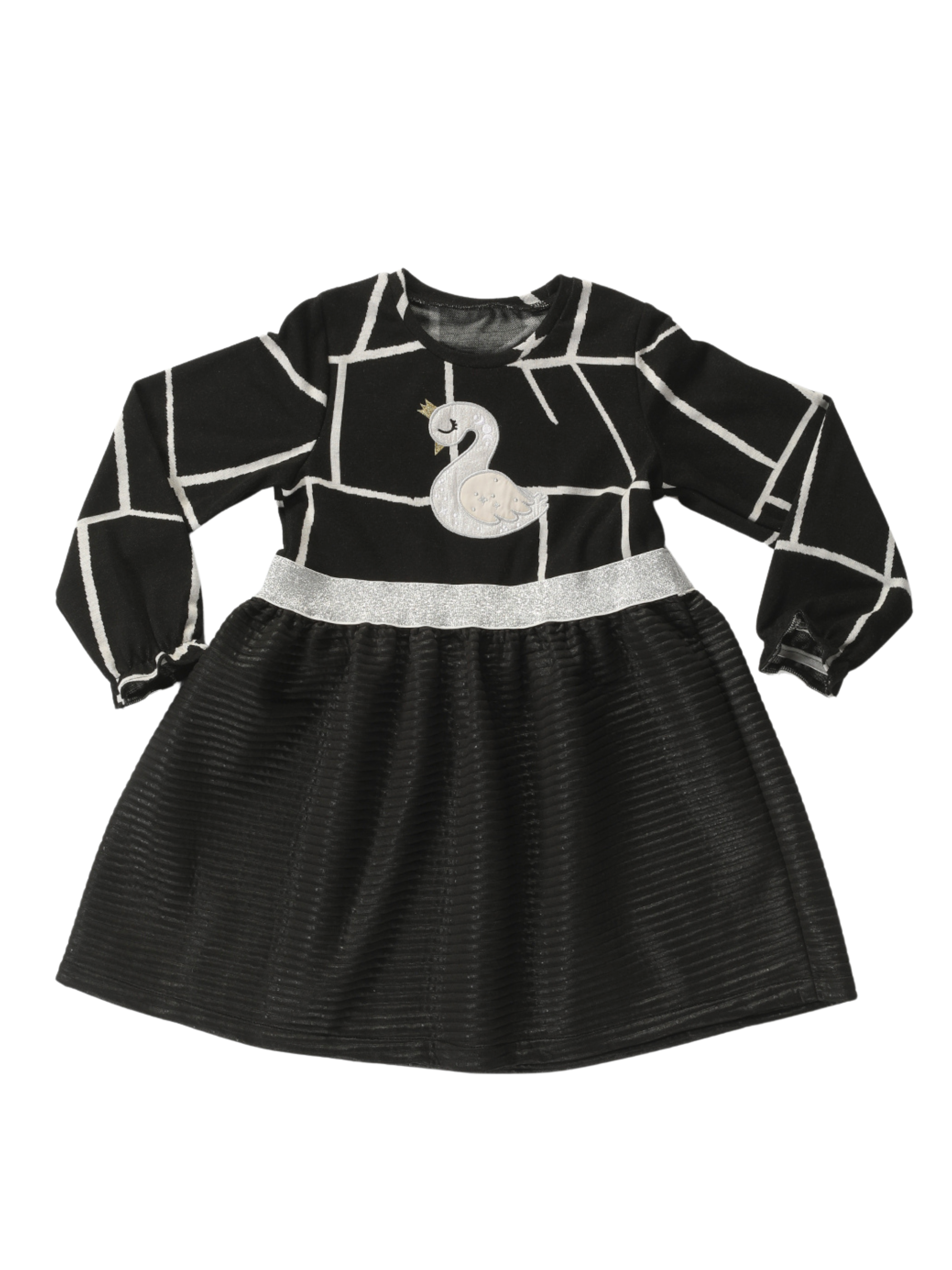Swan Jakarlı Siyah Kız Çocuk Elbise - Casabony Kids