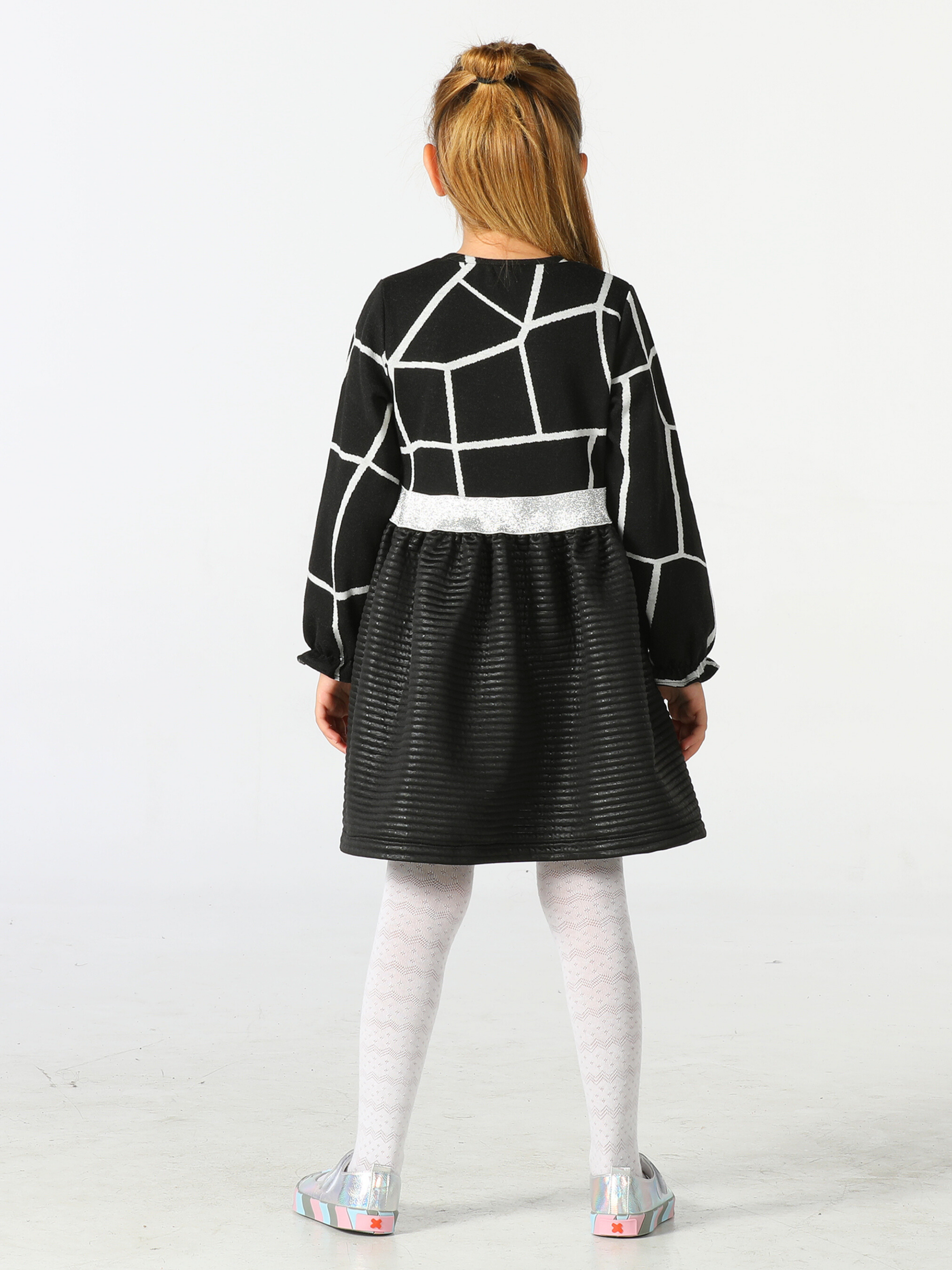 Swan Jakarlı Siyah Kız Çocuk Elbise - Casabony Kids
