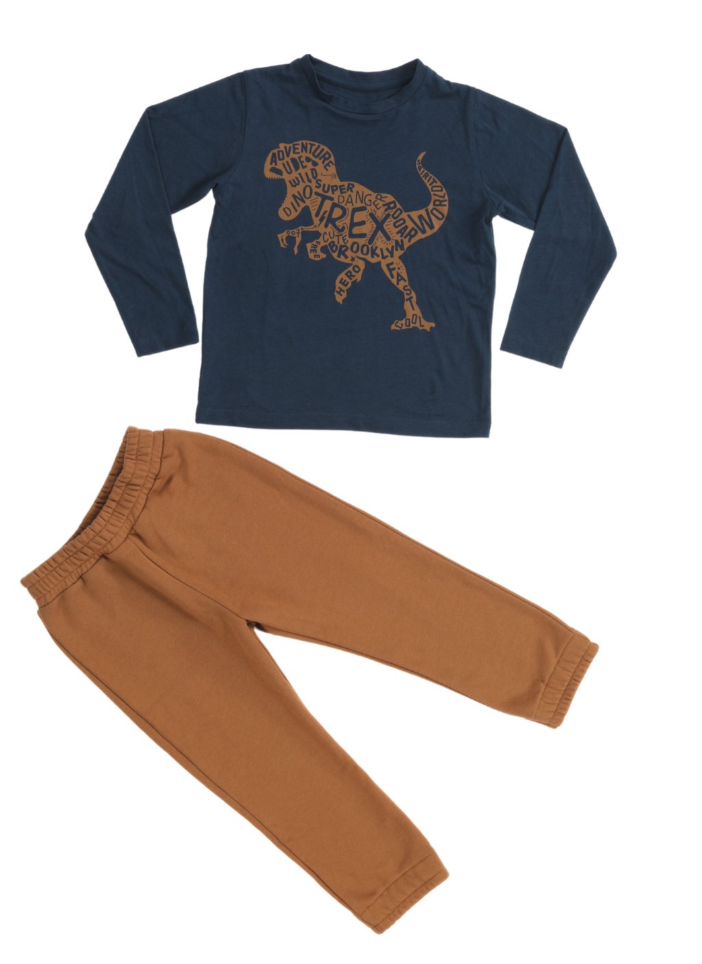 T-Rex Baskılı Jogger Pantolon + Uzun Kol -T-shirt Takım - Casabony Kids