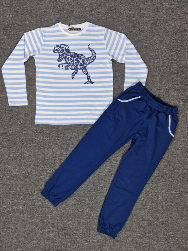 T-Rex Baskılı T-shirt + İndigo Pantolon Takım - Casabony Kids