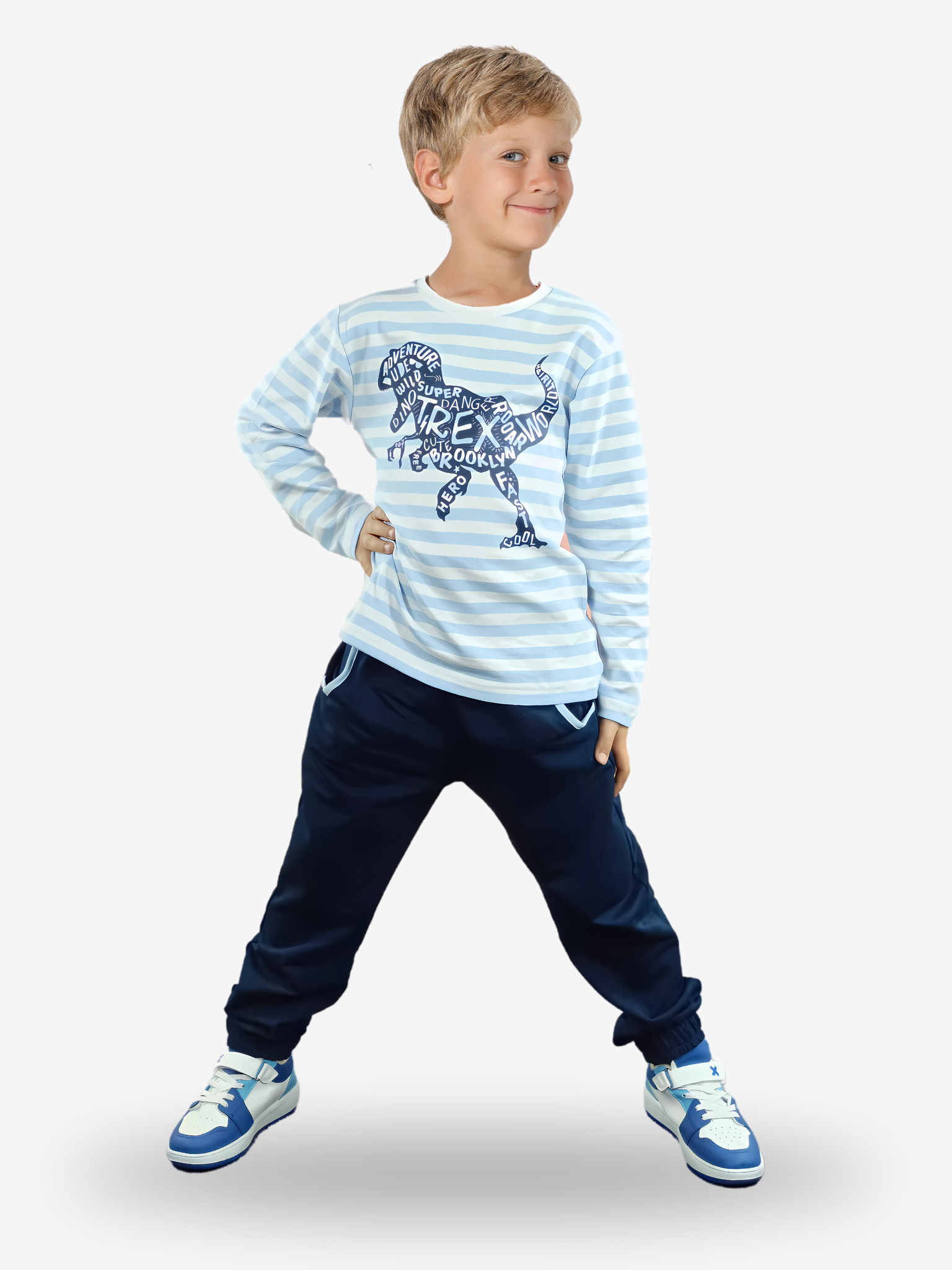 T-Rex Baskılı T-shirt + İndigo Pantolon Takım - Casabony Kids