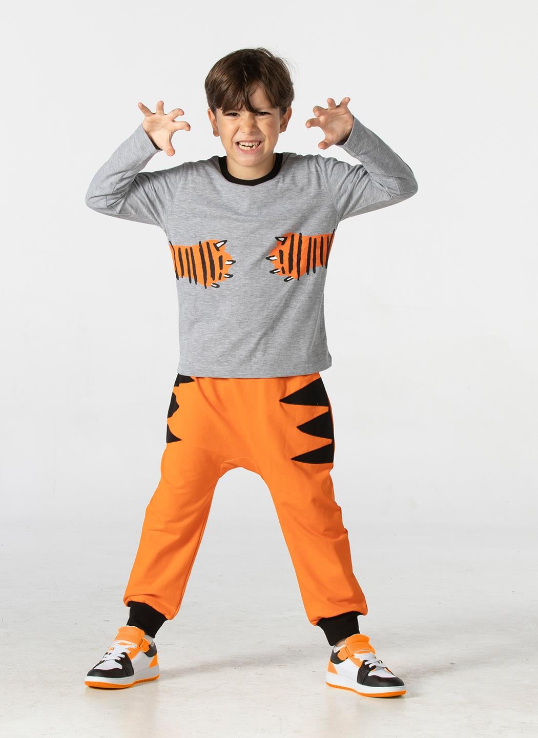 Tiger Paws Turuncu Pantolon+T-shirt Takım - Casabony Kids