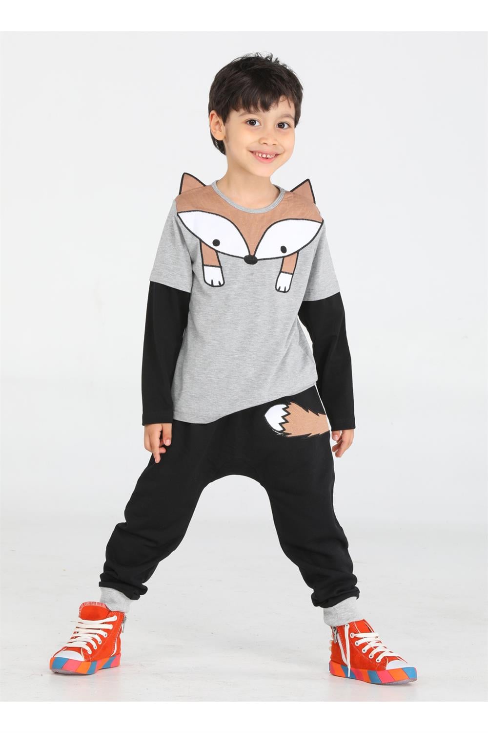 Tilki Baggy Erkek Çocuk Pantolon + T-shirt Takım - Casabony Kids