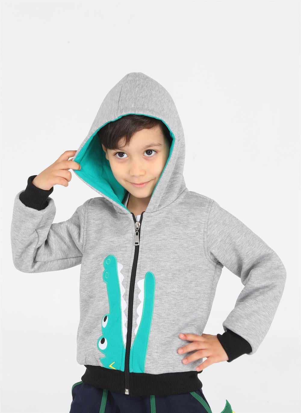 Timsah Fermuarlı Erkek Çocuk Sweat Mont - Casabony Kids