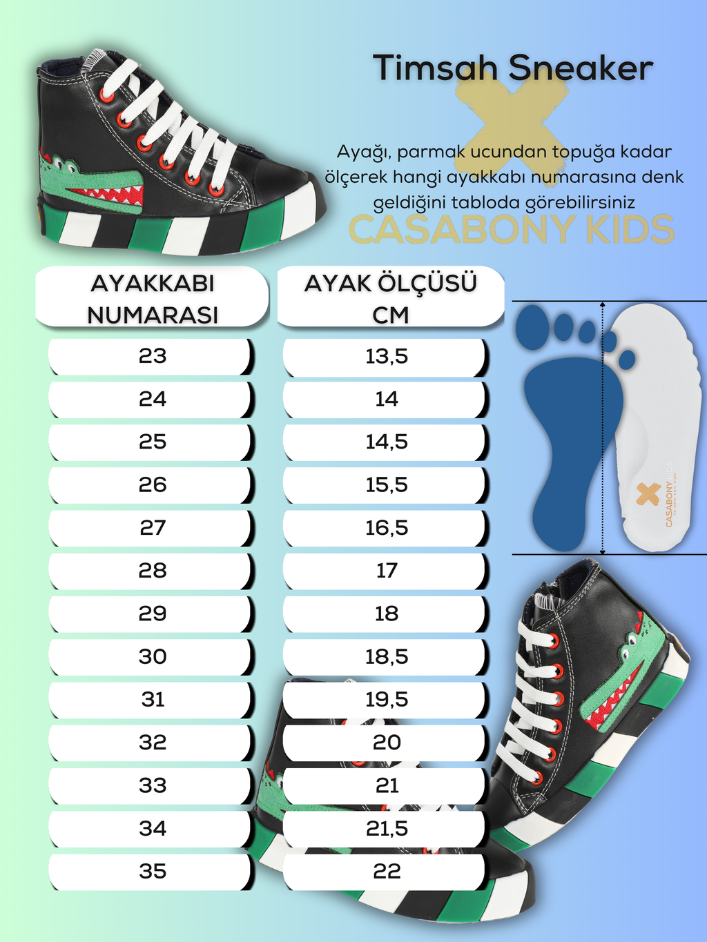 Timsah Ortopedik Destekli Siyah Erkek Çocuk Sneakers - Casabony Kids