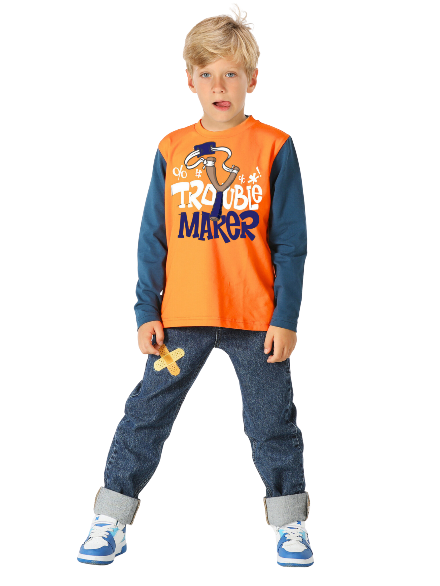 Trouble Maker Denim Pantolon +T-shirt Takım - Casabony Kids