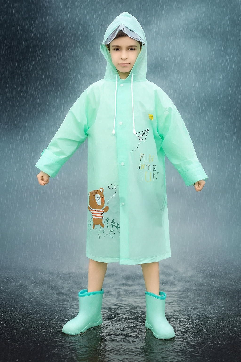 Turkuaz Unisex Çocuk Yağmurluk - Casabony Kids