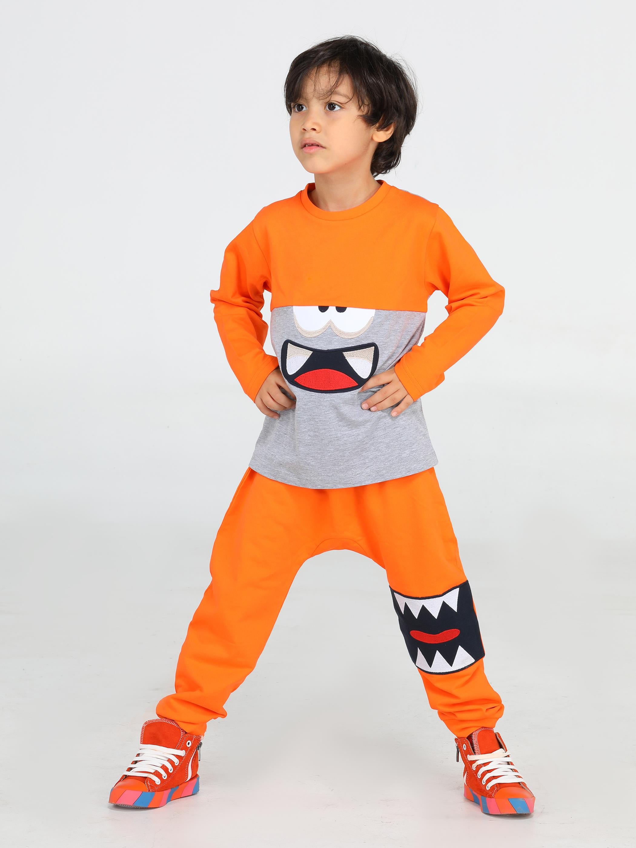 Turuncu Canavar Erkek Çocuk Pantolon Takım - Casabony Kids