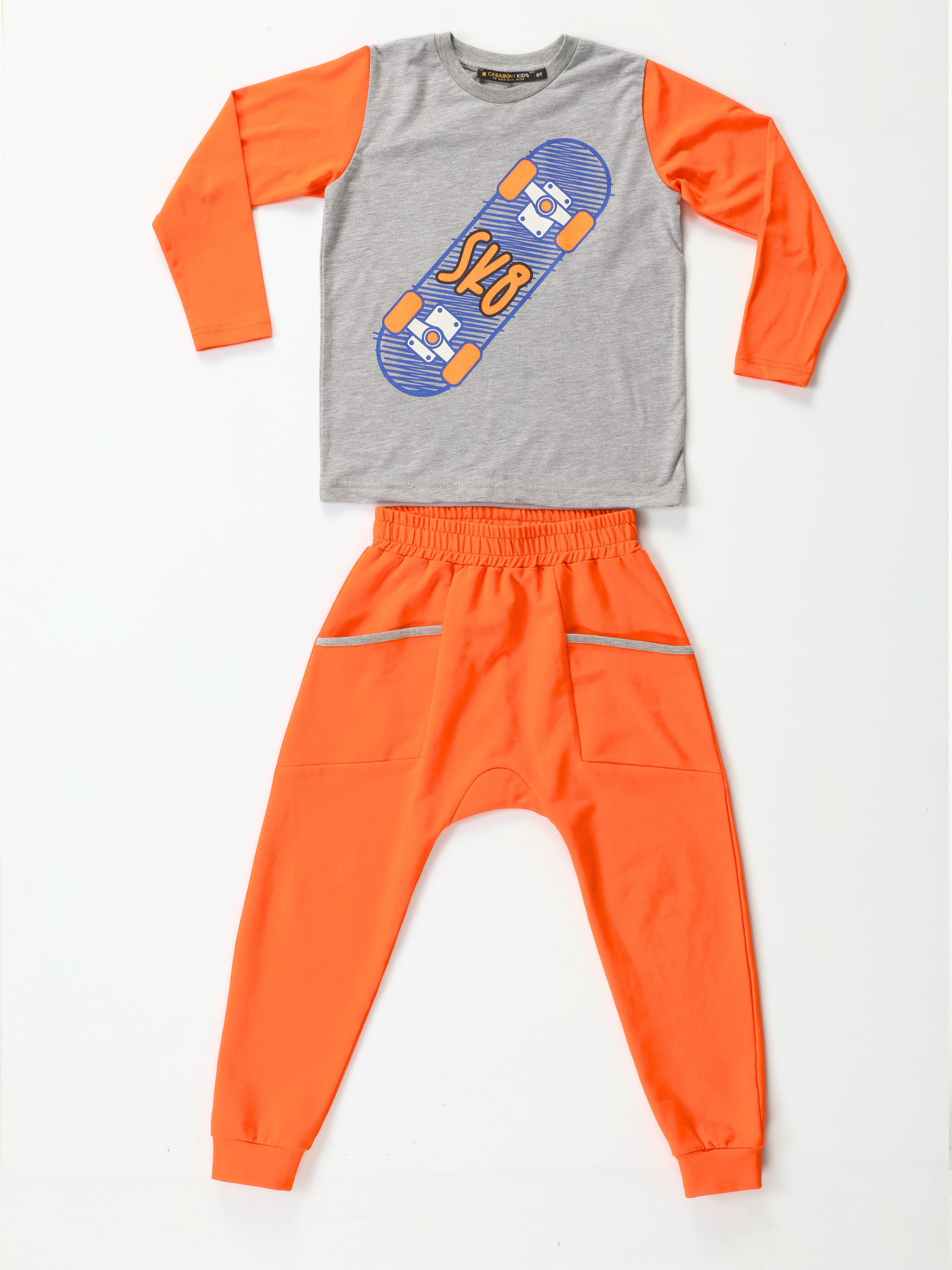 Turuncu Kaykay Baggy Pantolon Takım - Casabony Kids