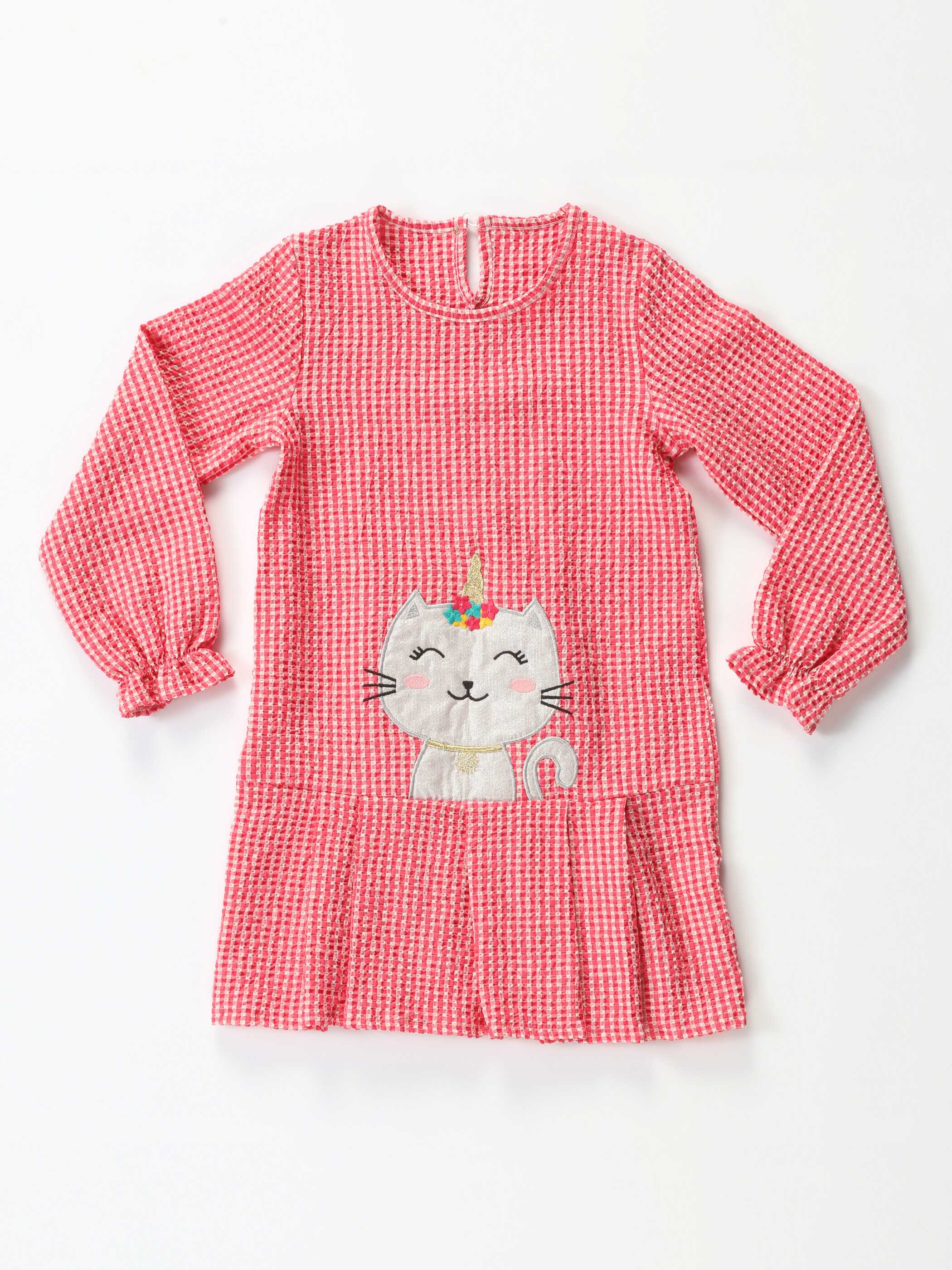 Uni-Cat Ekose Fırfırlı Kırmızı Kız Elbise - Casabony Kids