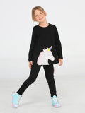 Unicorn 3 Boyutlu Siyah Kız Tunik + Tayt Takım - Casabony Kids