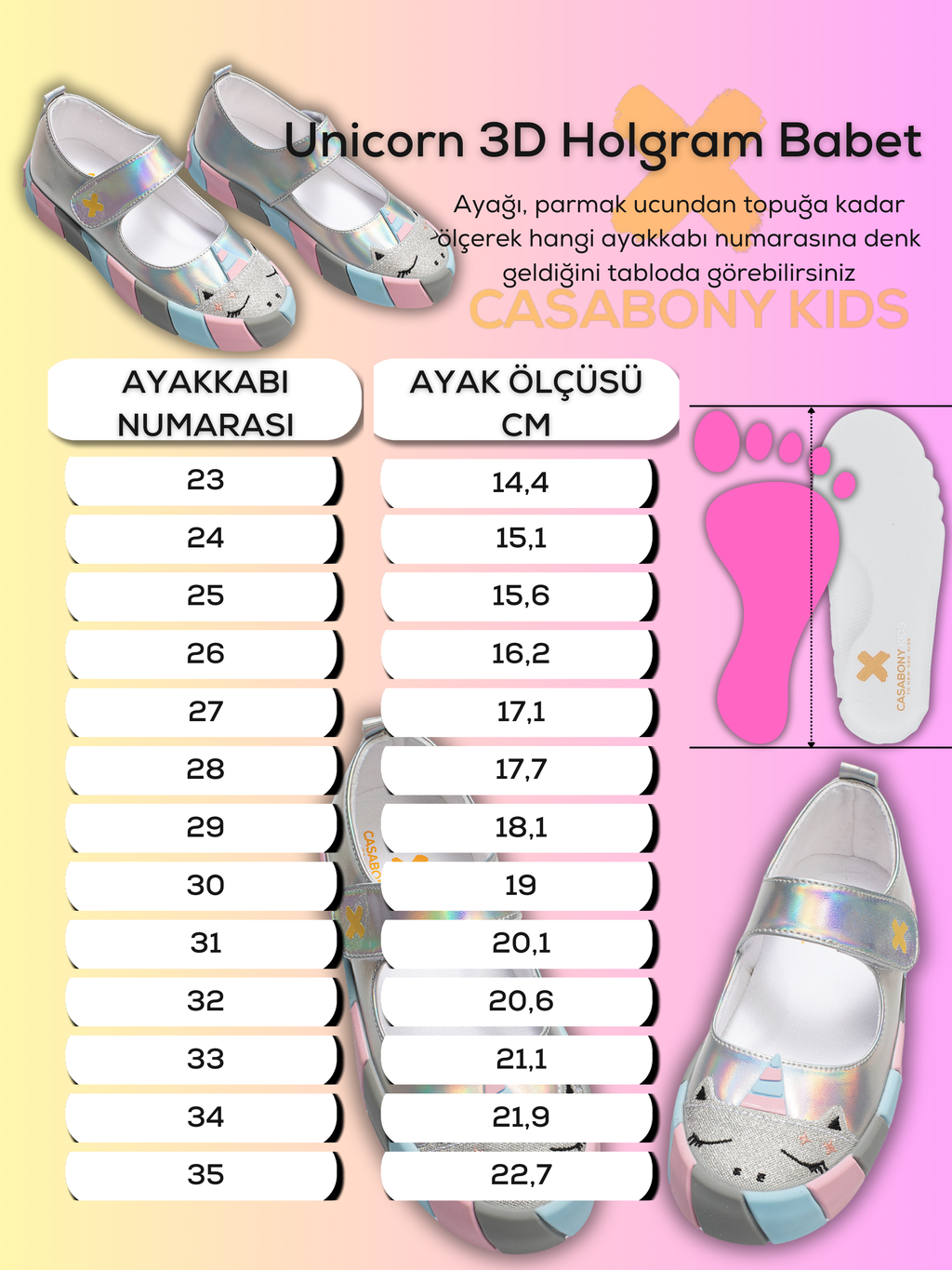 Unicorn 3d Hologram Kız Çocuk Sneakers - Casabony Kids