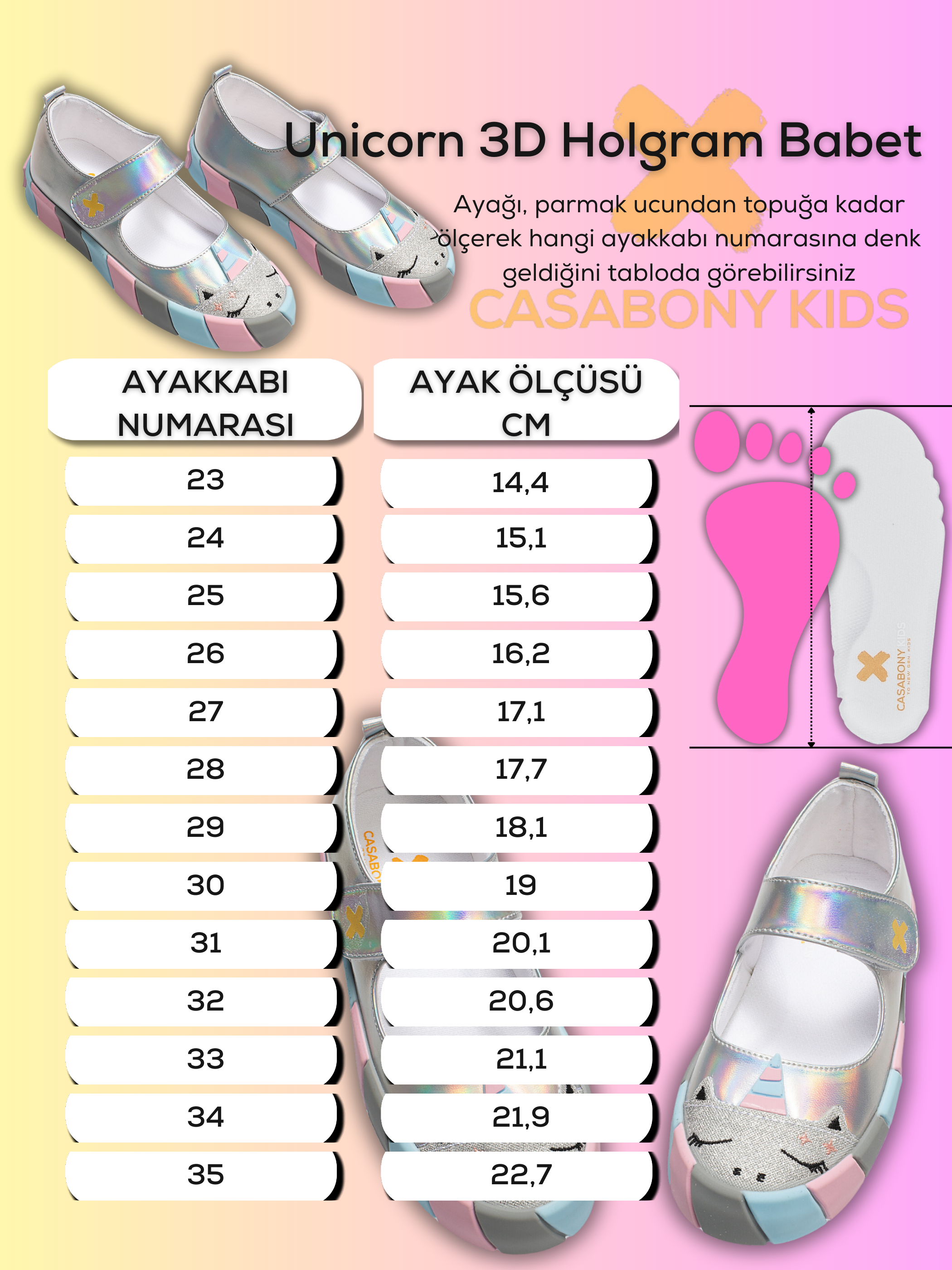 Unicorn 3d Hologram Kız Çocuk Sneakers - Casabony Kids