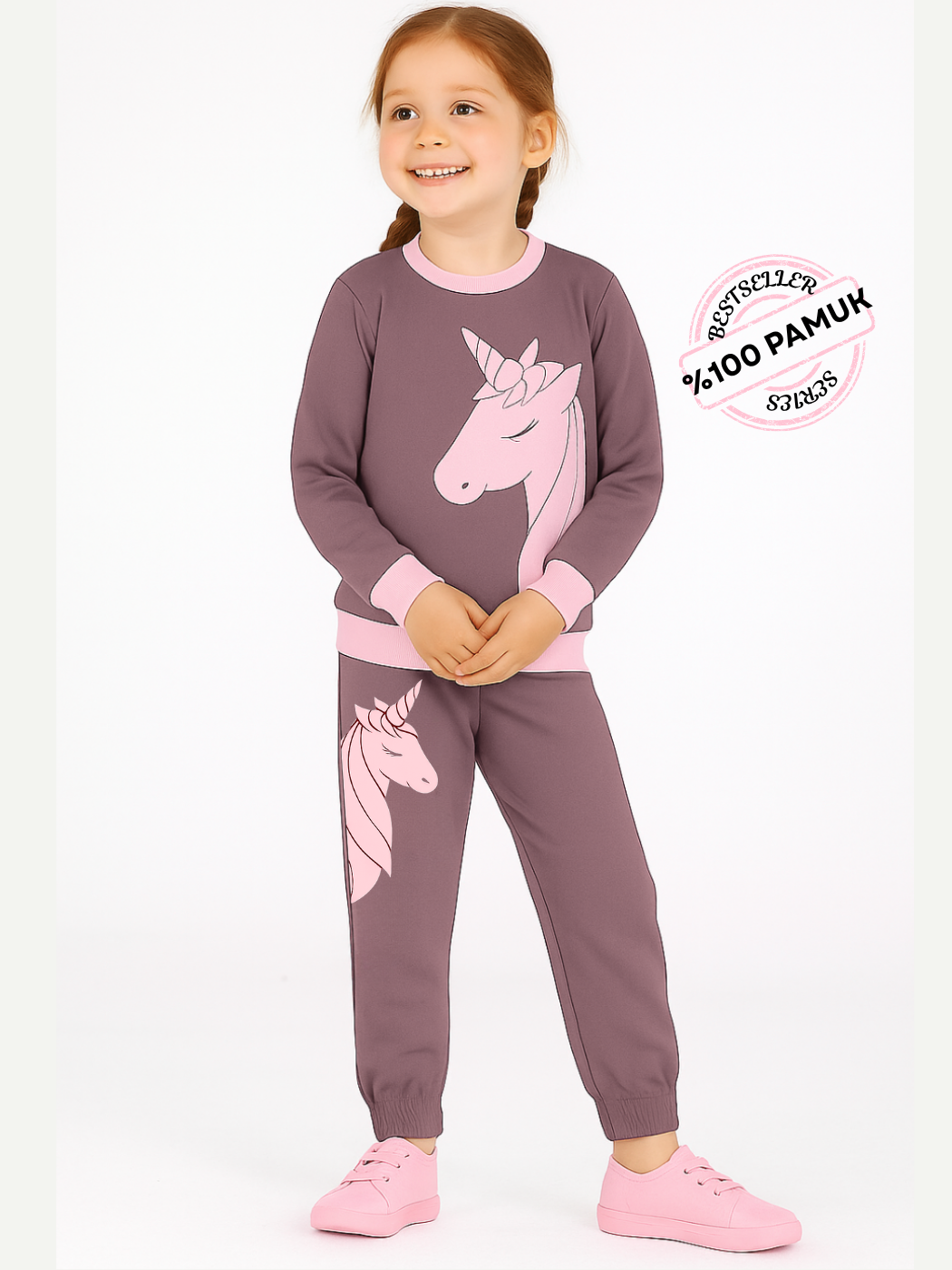 Unicorn 3d Lila Kız Çocuk Eşofman Takım - Casabony Kids