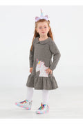 Unicorn Ekose Fırfırlı Kız Çocuk Elbise - Casabony Kids