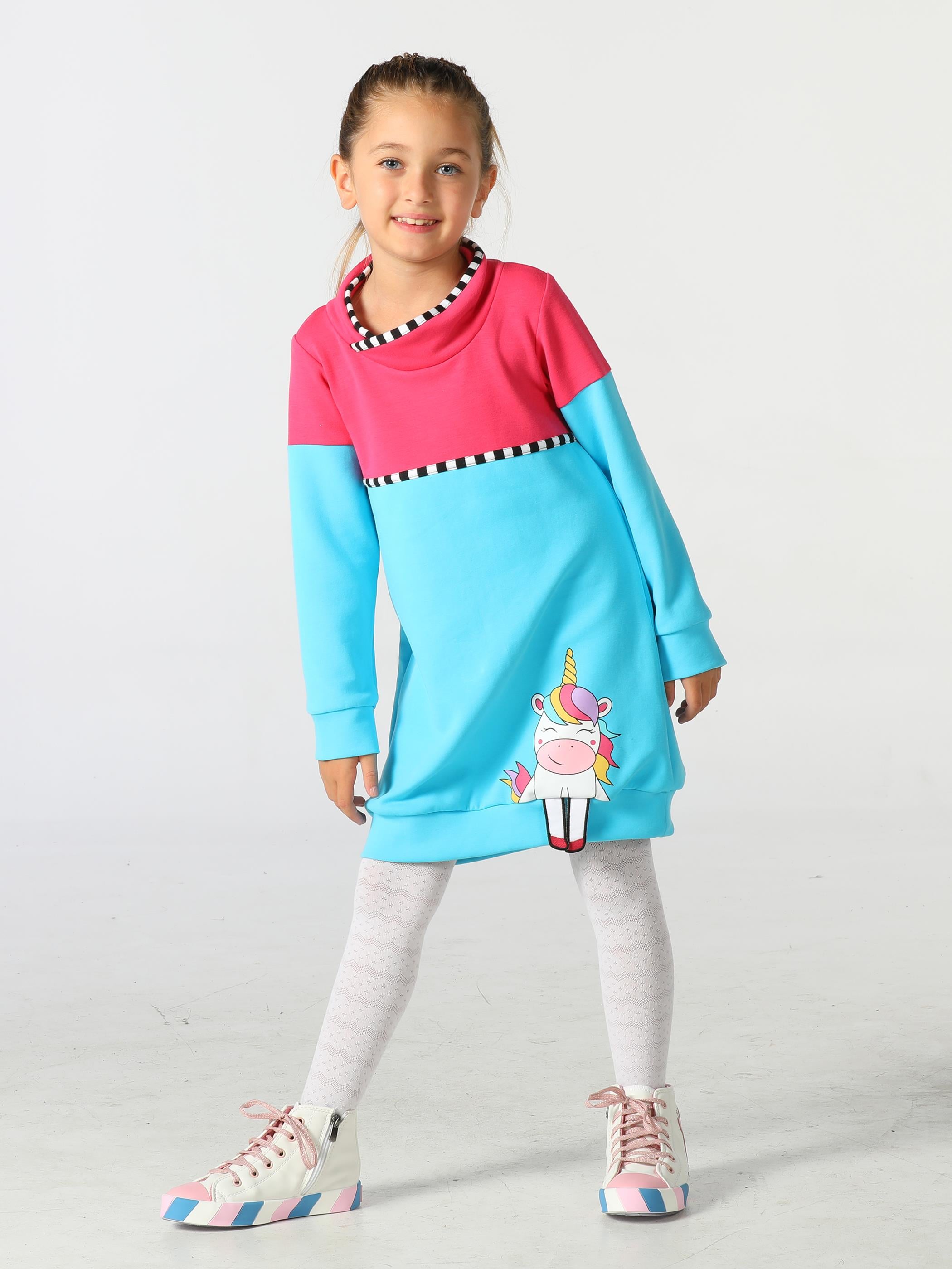 Unicorn Etek Detaylı Balon Kız Elbise - Casabony Kids