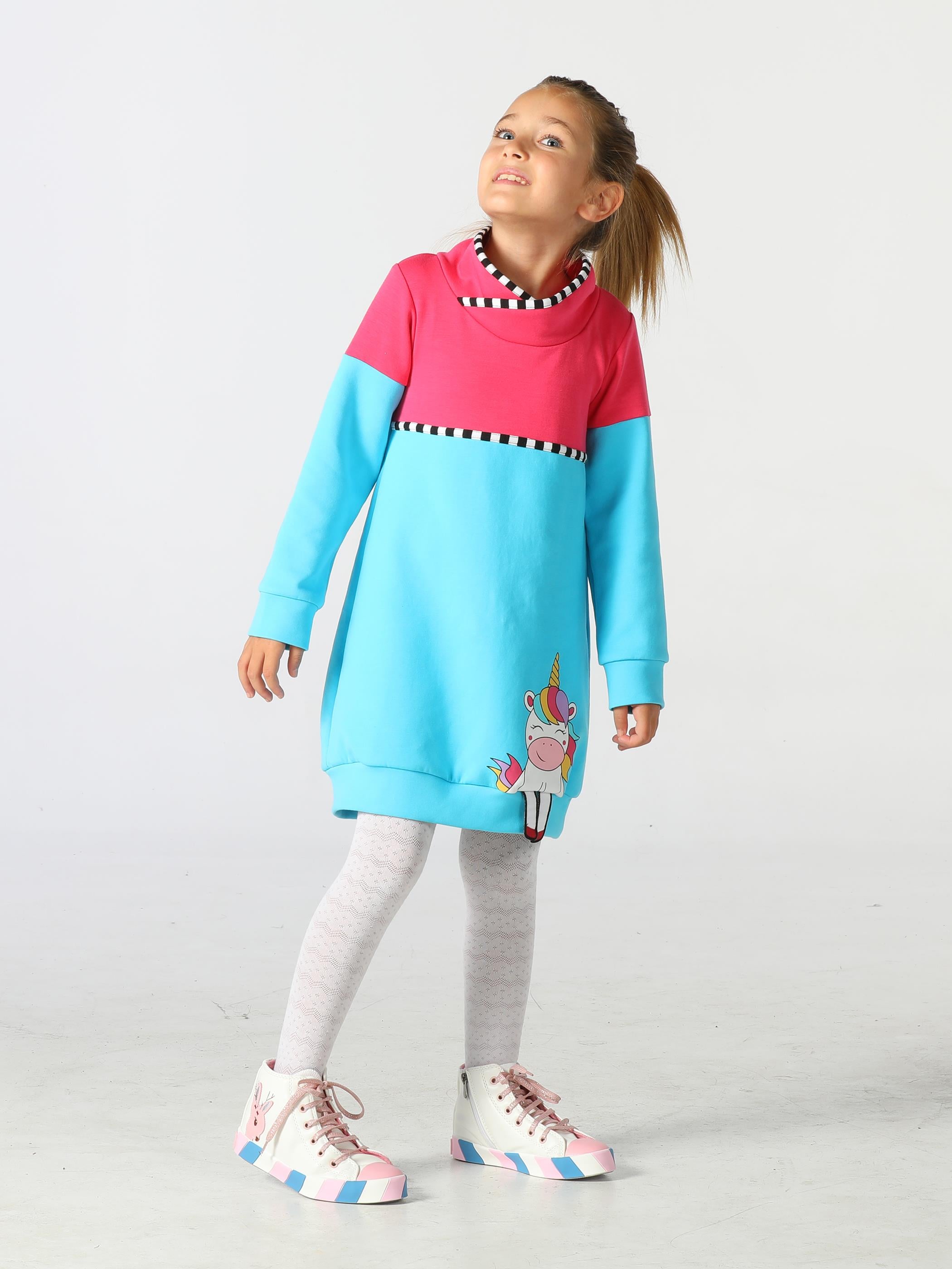Unicorn Etek Detaylı Balon Kız Elbise - Casabony Kids