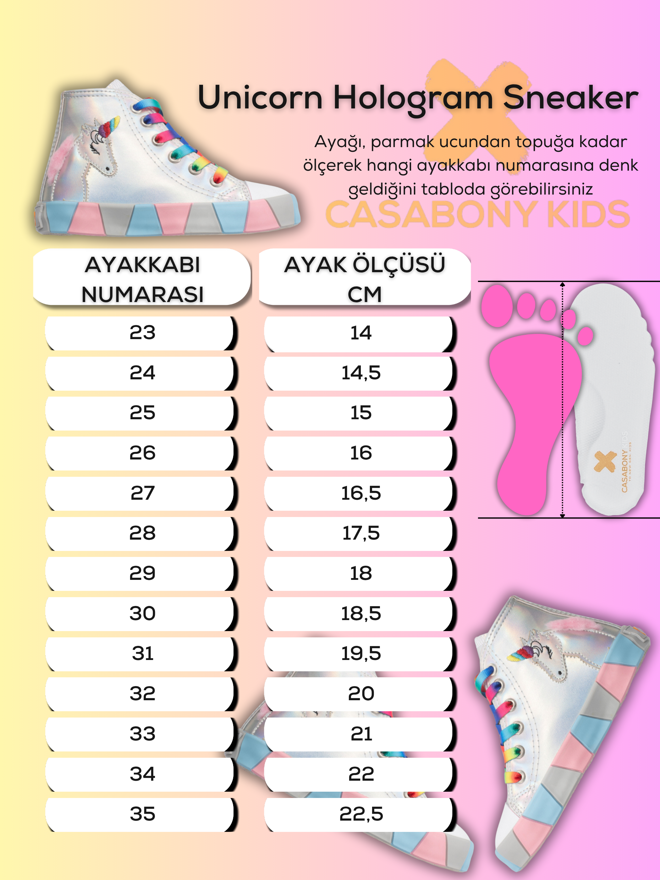 Unicorn Hologram Ortopedik Kız Sneakers - Casabony Kids
