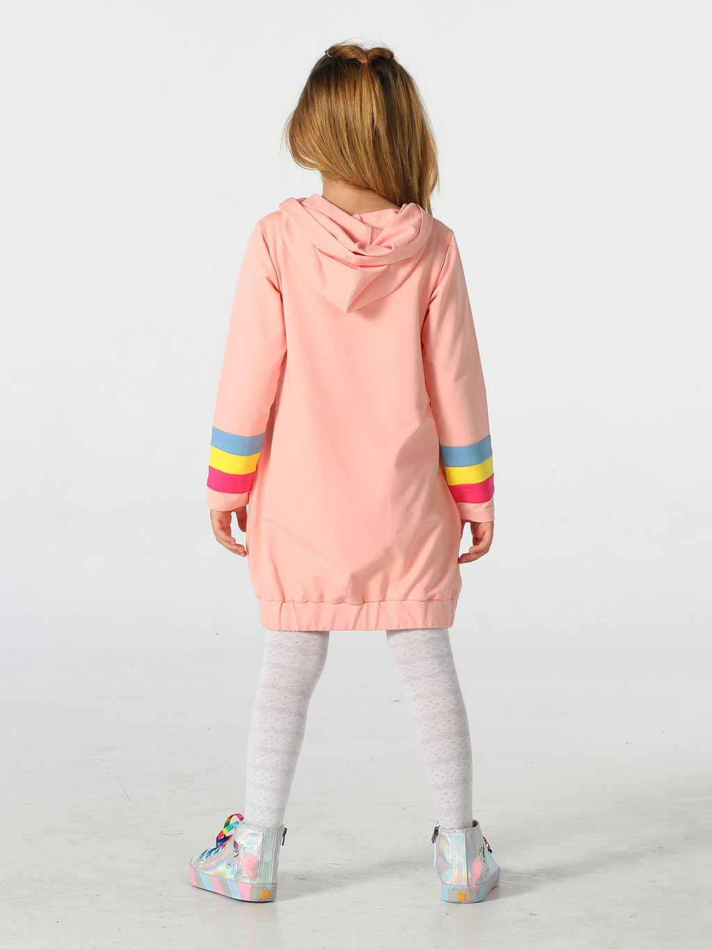 Unicorn Kolları Renkli Hoodie Kız Çocuk Elbise - Casabony Kids