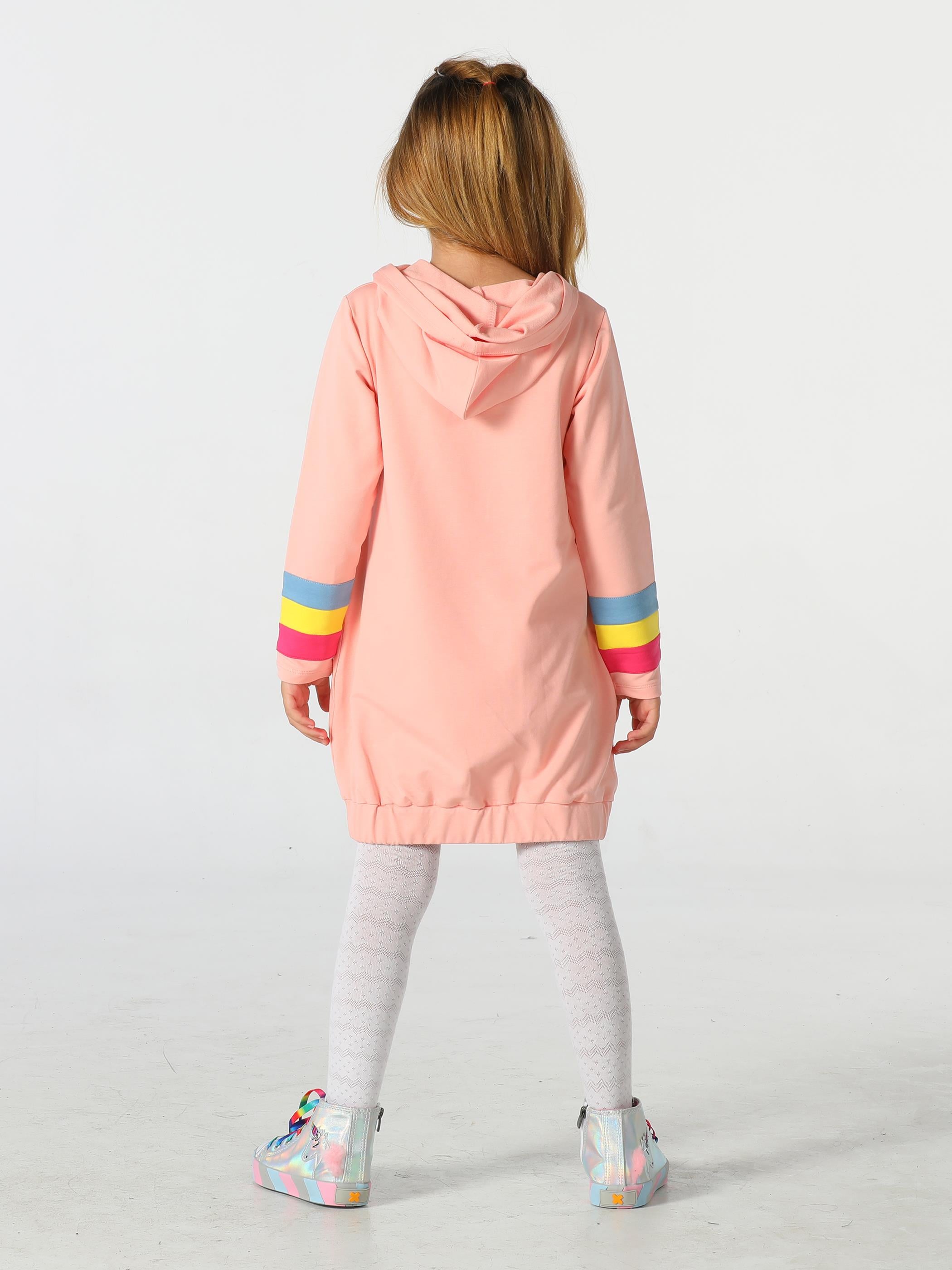 Unicorn Kolları Renkli Hoodie Kız Çocuk Elbise - Casabony Kids
