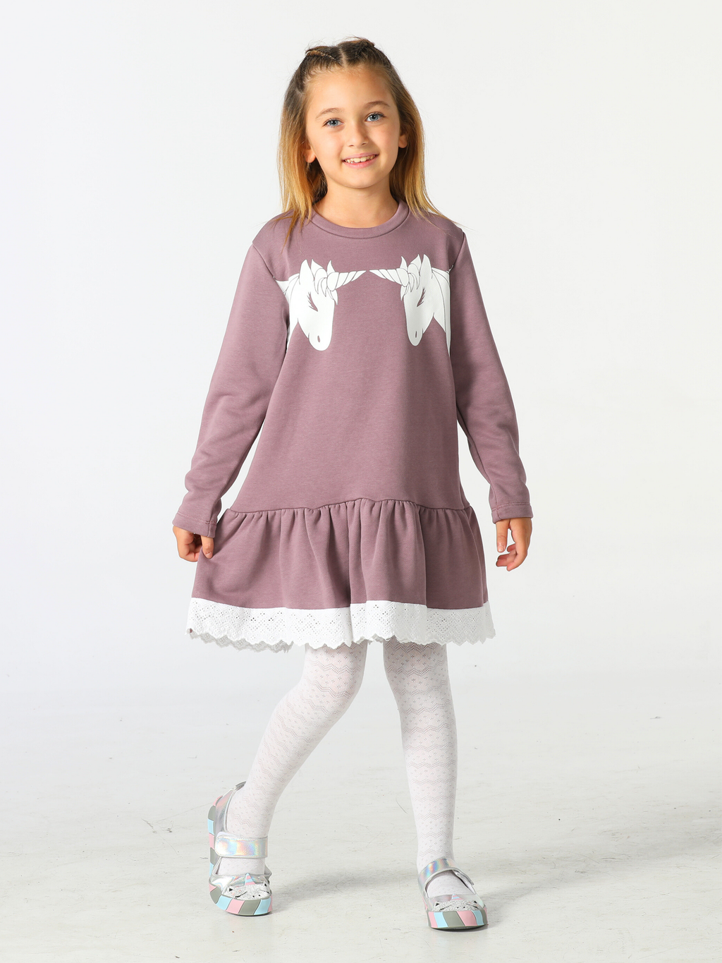 Unicorns Dantelli Lila Kız Elbise - Casabony Kids