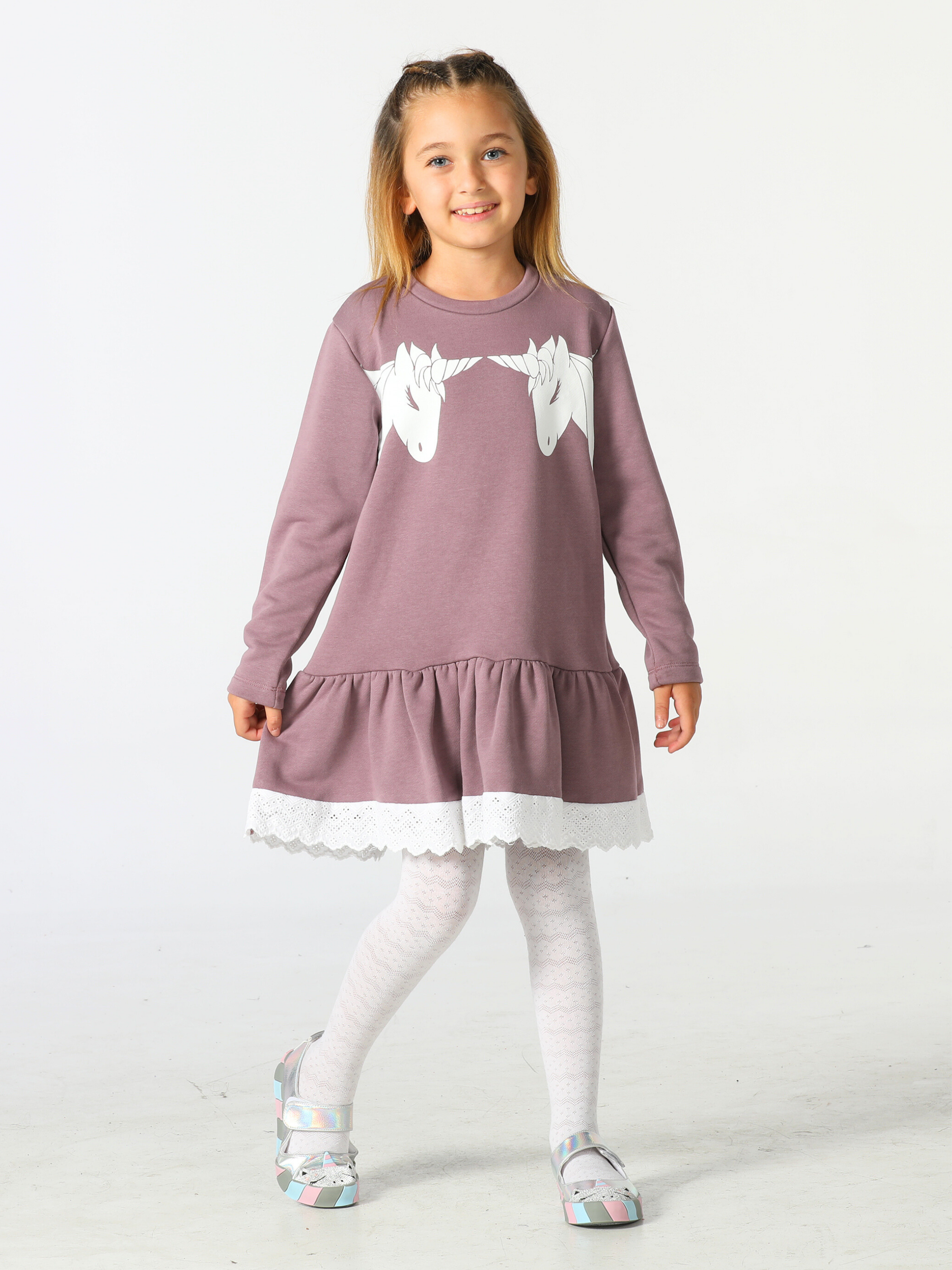 Unicorns Dantelli Lila Kız Elbise - Casabony Kids