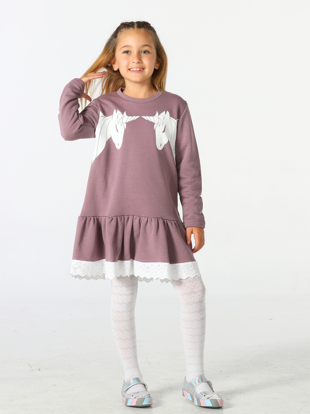 Unicorns Dantelli Lila Kız Elbise - Casabony Kids