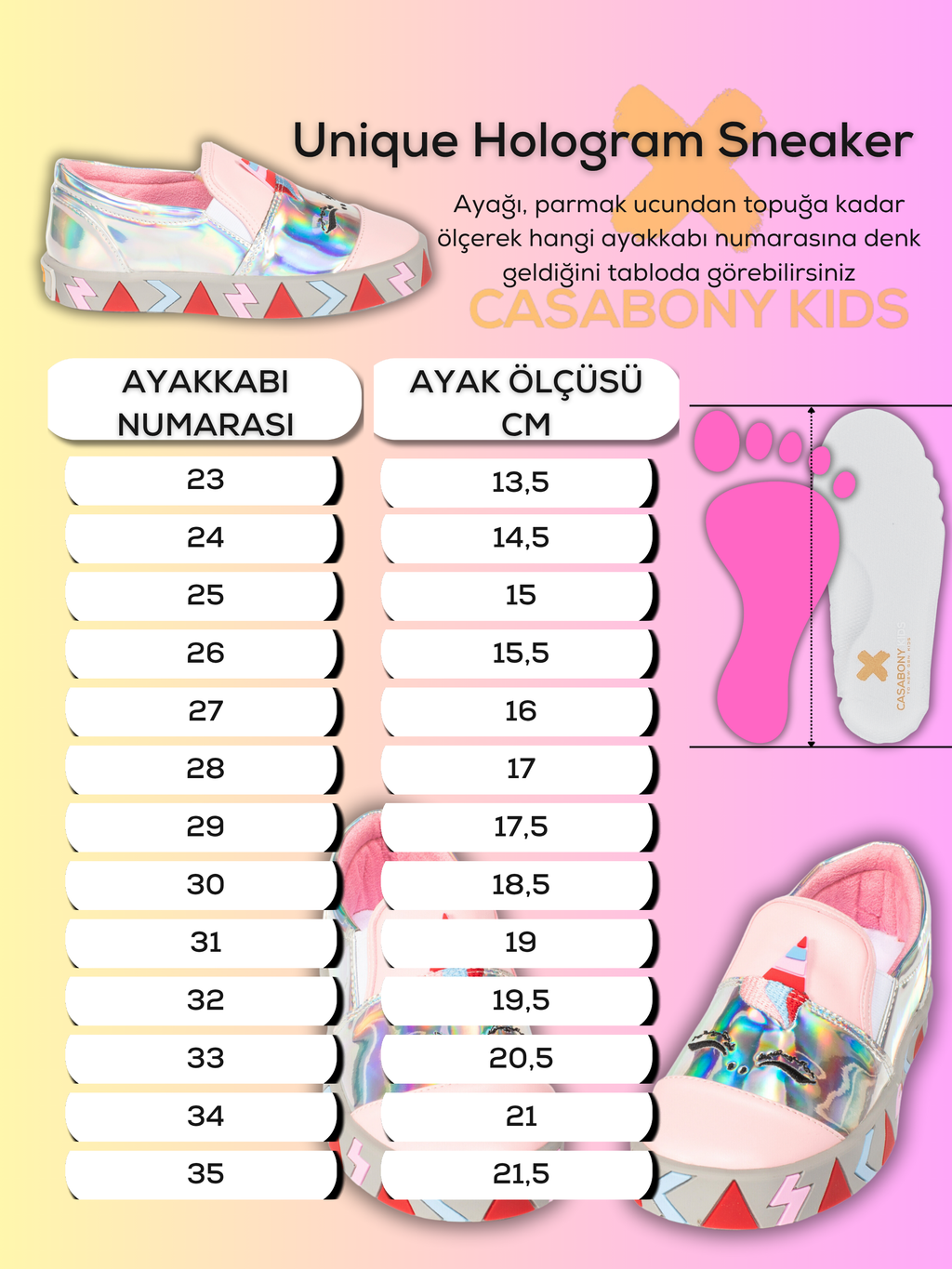 Unique Kısa Hologram Ortopedik Kız Çocuk Sneakers - Casabony Kids