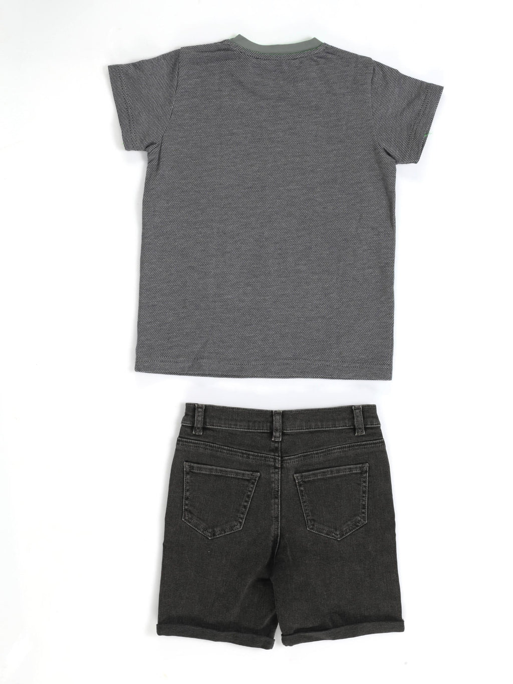 Wild Dino Gri Denim Şort + T-Shirt Takım - Casabony Kids