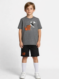 Wild Dino Gri Denim Şort + T-Shirt Takım - Casabony Kids