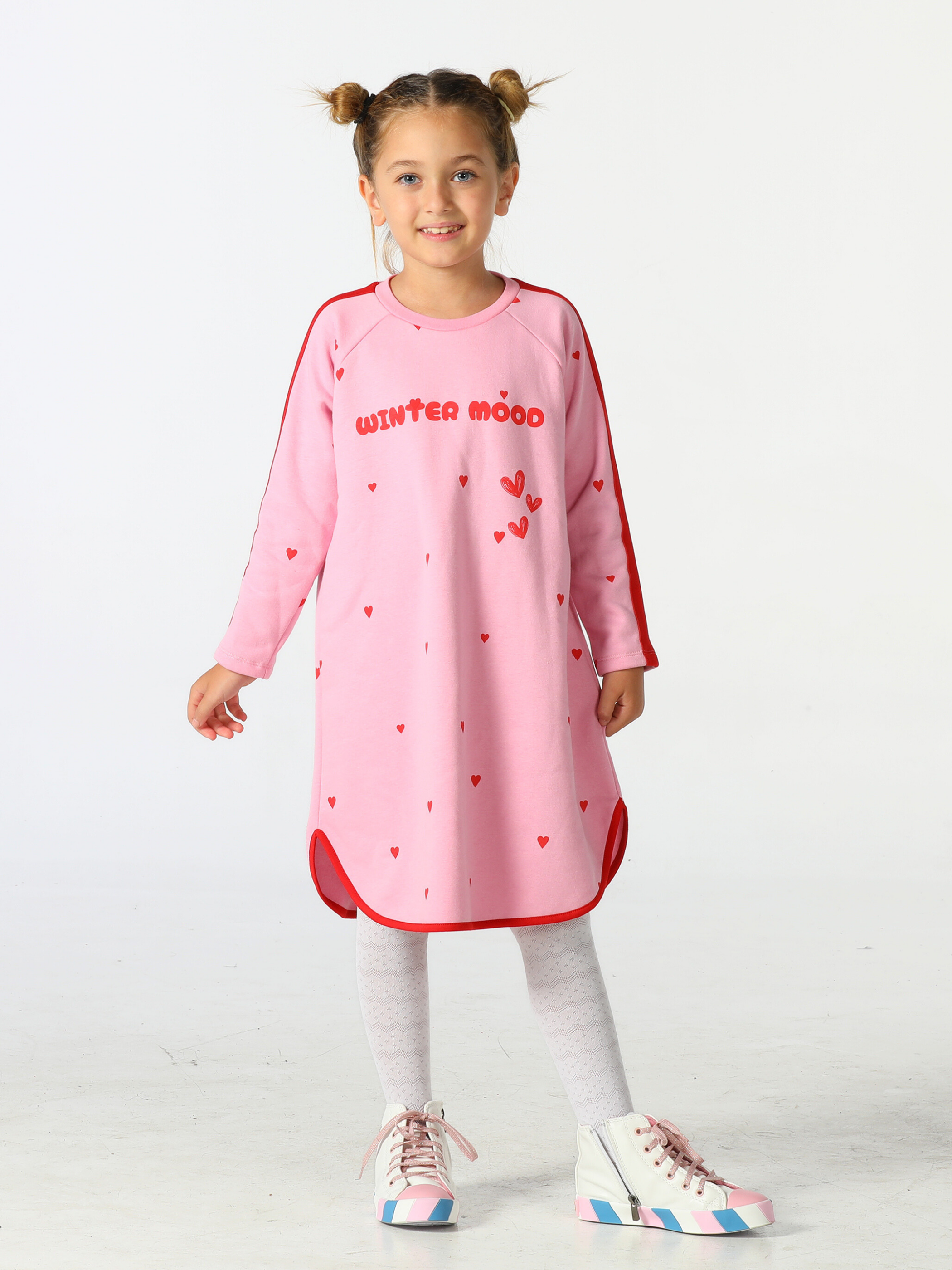 Winter Mood Pembe Kalın Kız Elbise - Casabony Kids