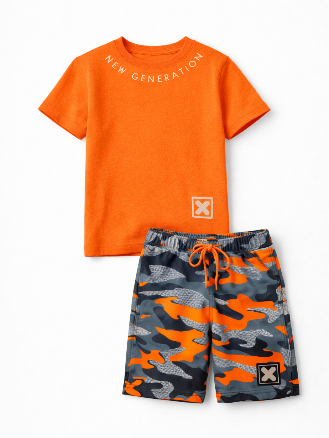 X Kamuflaj Baskılı Kordonlu Şort & Baskılı T-shirt - Casabony Kids